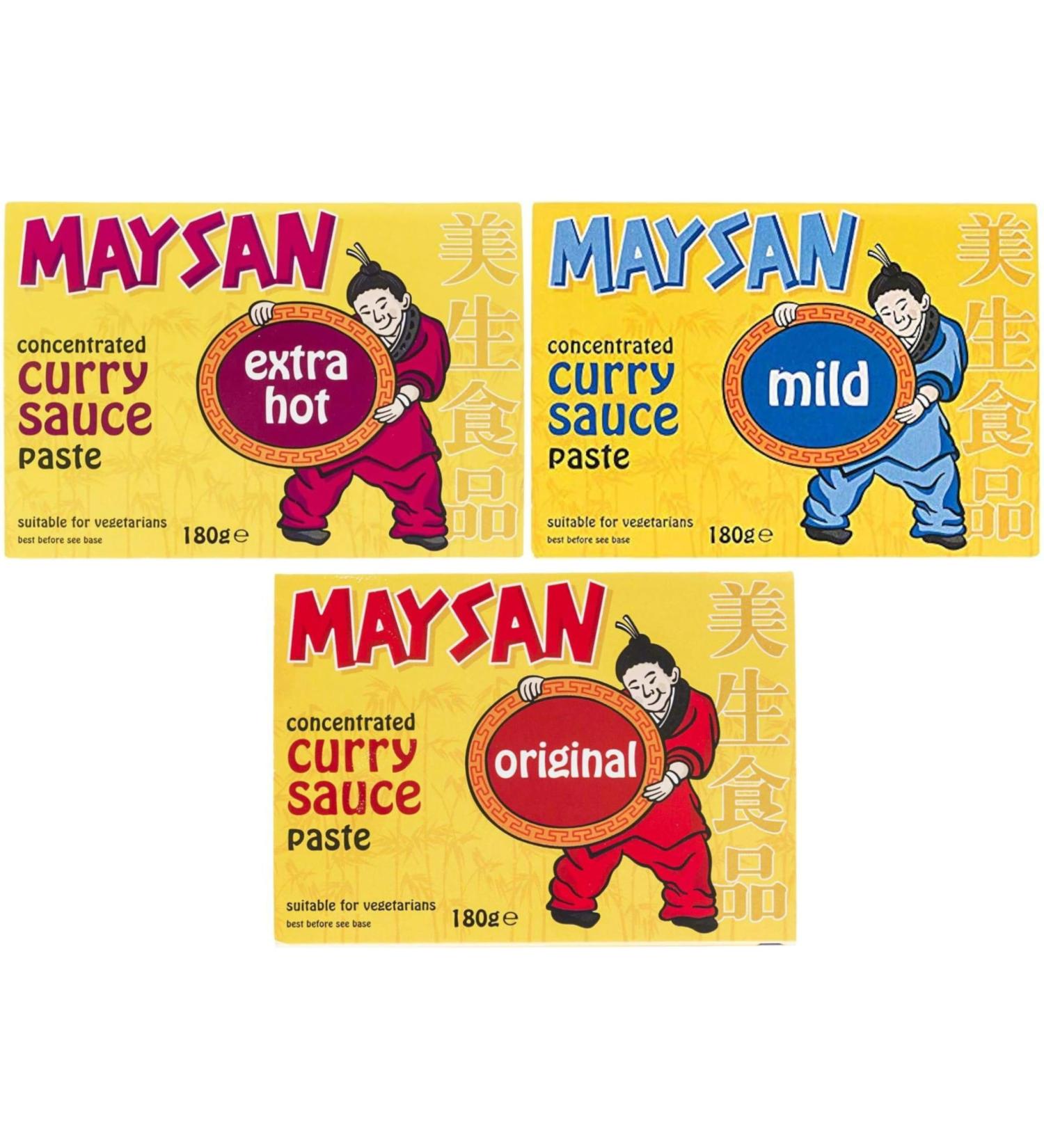 Maysan Concentrated Curry Sauce Paste Trio - 3-Pack Bundle (Original Mild Extra Hot) - 180g Each - Buy Online on GoSupps.com