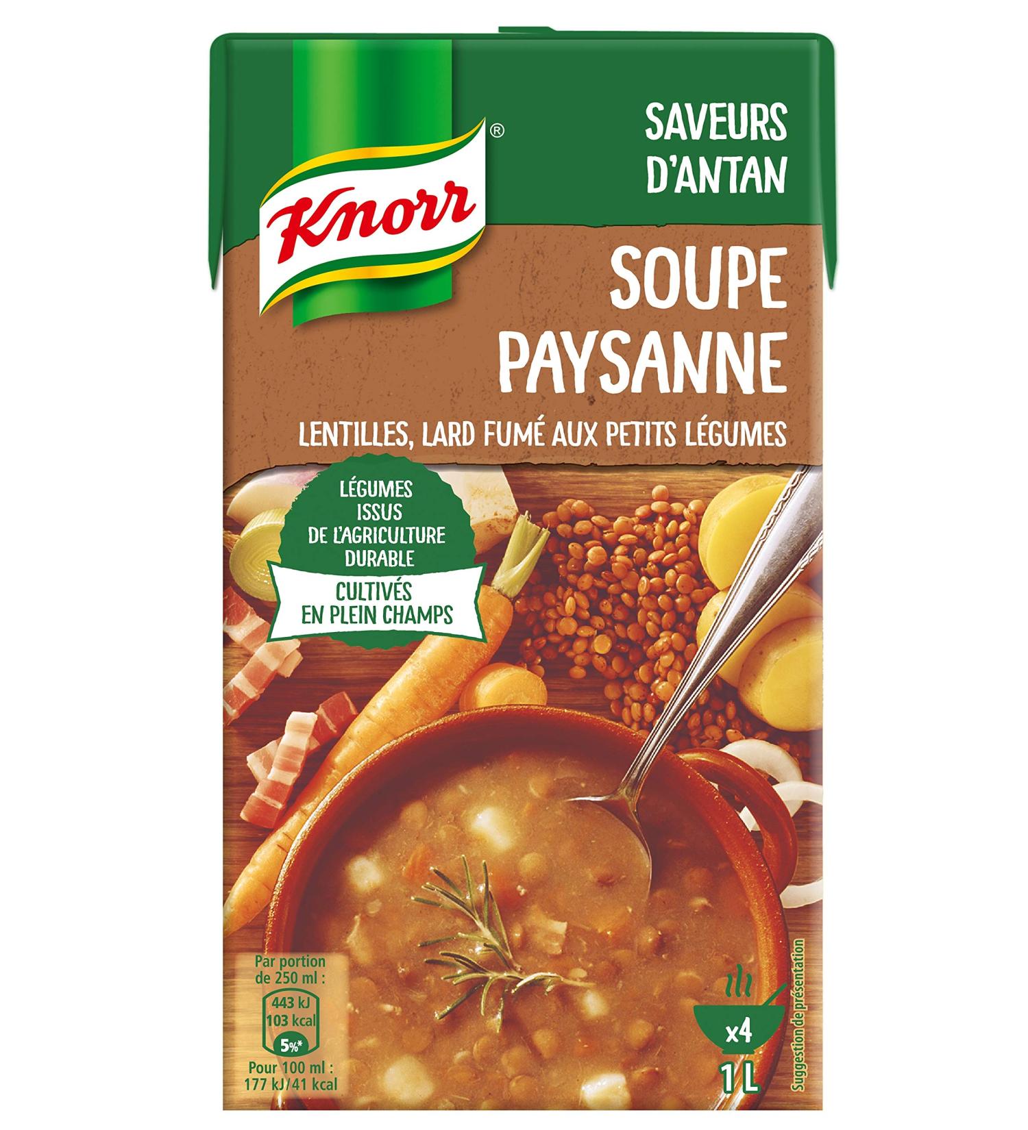 Knorr Soupe Secrets de Grand-M re Peasant Soup Lentils/Smoked Bacon with Small Vegetables 1 L - Pack of 4 - Buy Online on GoSupps.com