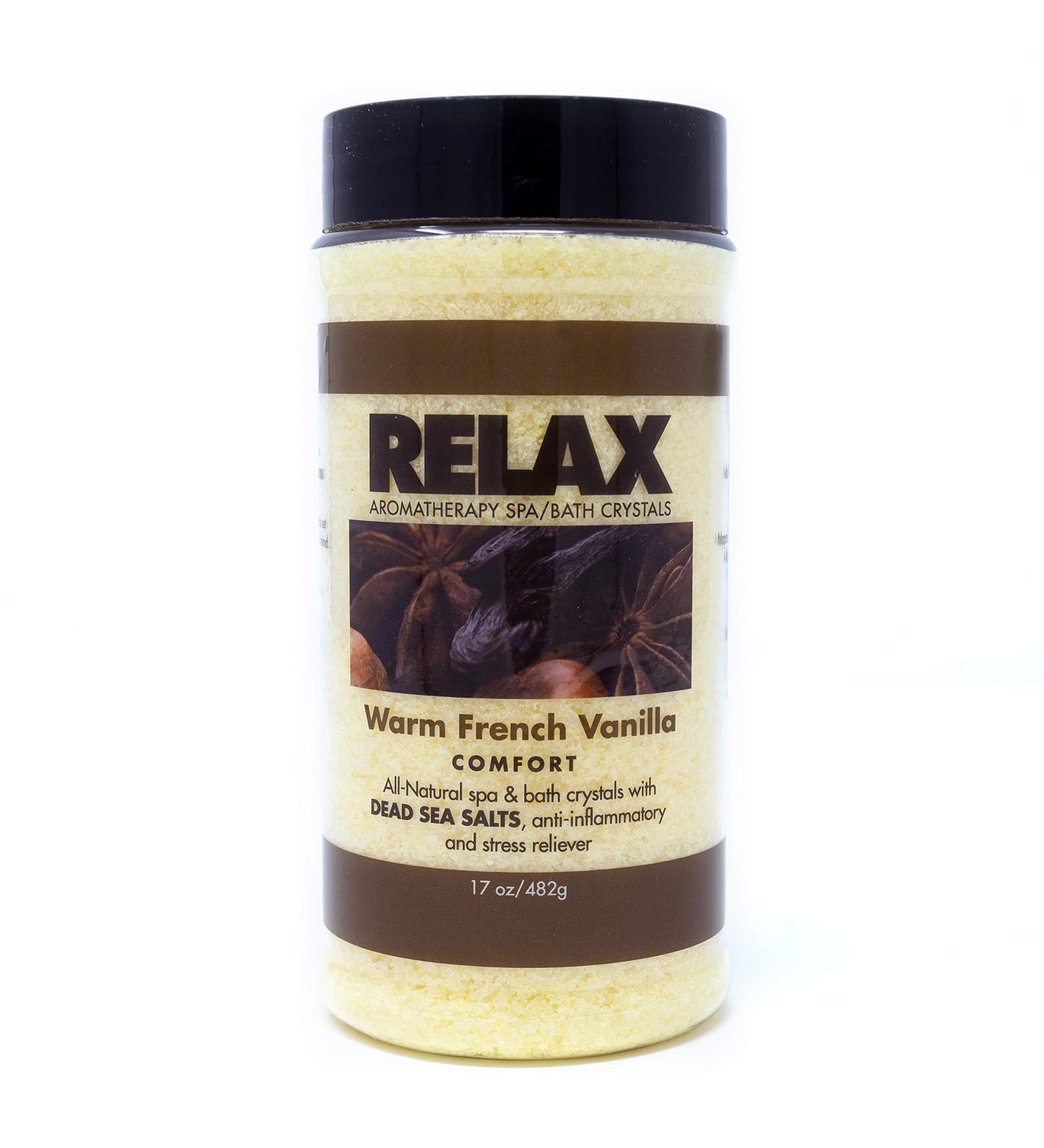 Premium Warm French Vanilla Epsom Salts (17 oz) - Natural Dead Sea Bath Salts - Luxury Aromatherapy by Relax Spa and Bath - Buy Online on GoSupps.com