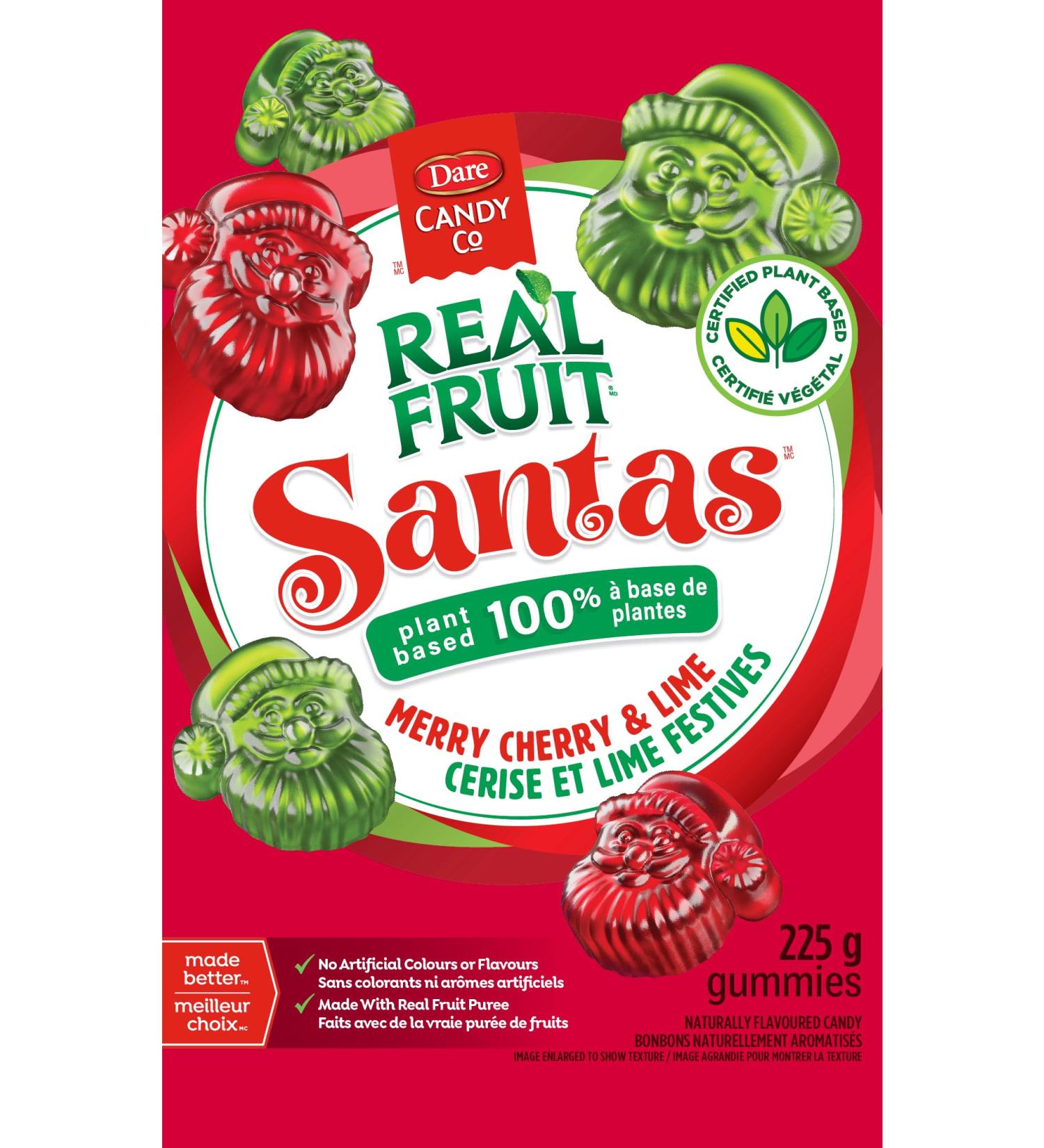 REALFRUIT Red & Green Santas Christmas Holiday Gummies - Cherry & Lime Flavoured Plant Based Gummies No Artificial Colours or Flavours Gift Candy Kids Candy 225g Unit Pack - Buy Online on GoSupps.com