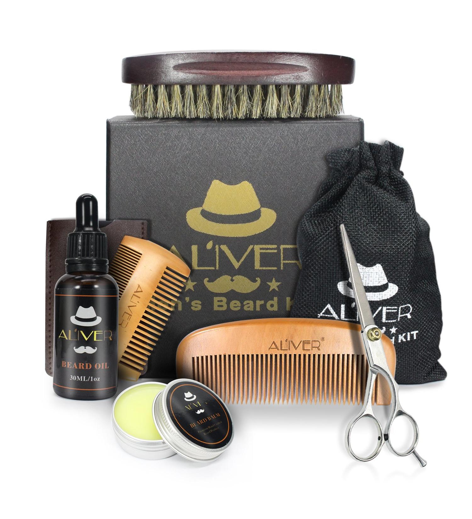 Beard Grooming Kit for Men - Stainless Japanese Scissors, Beard Balm, Oil, Brush, Comb - Professional Barber Gift Set - Buy Online on GoSupps.com