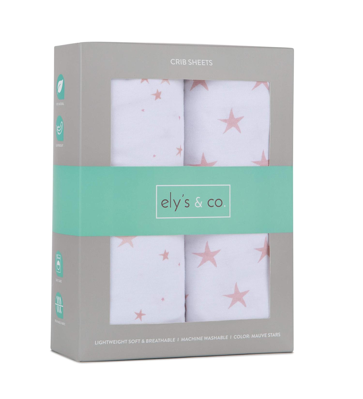 Ely's & Co. Toddler Bed Sheet 2 Pack - 100% Jersey Cotton, Baby Girl - Dusty Rose & Mauve Pink Stars - Buy Online on GoSupps.com