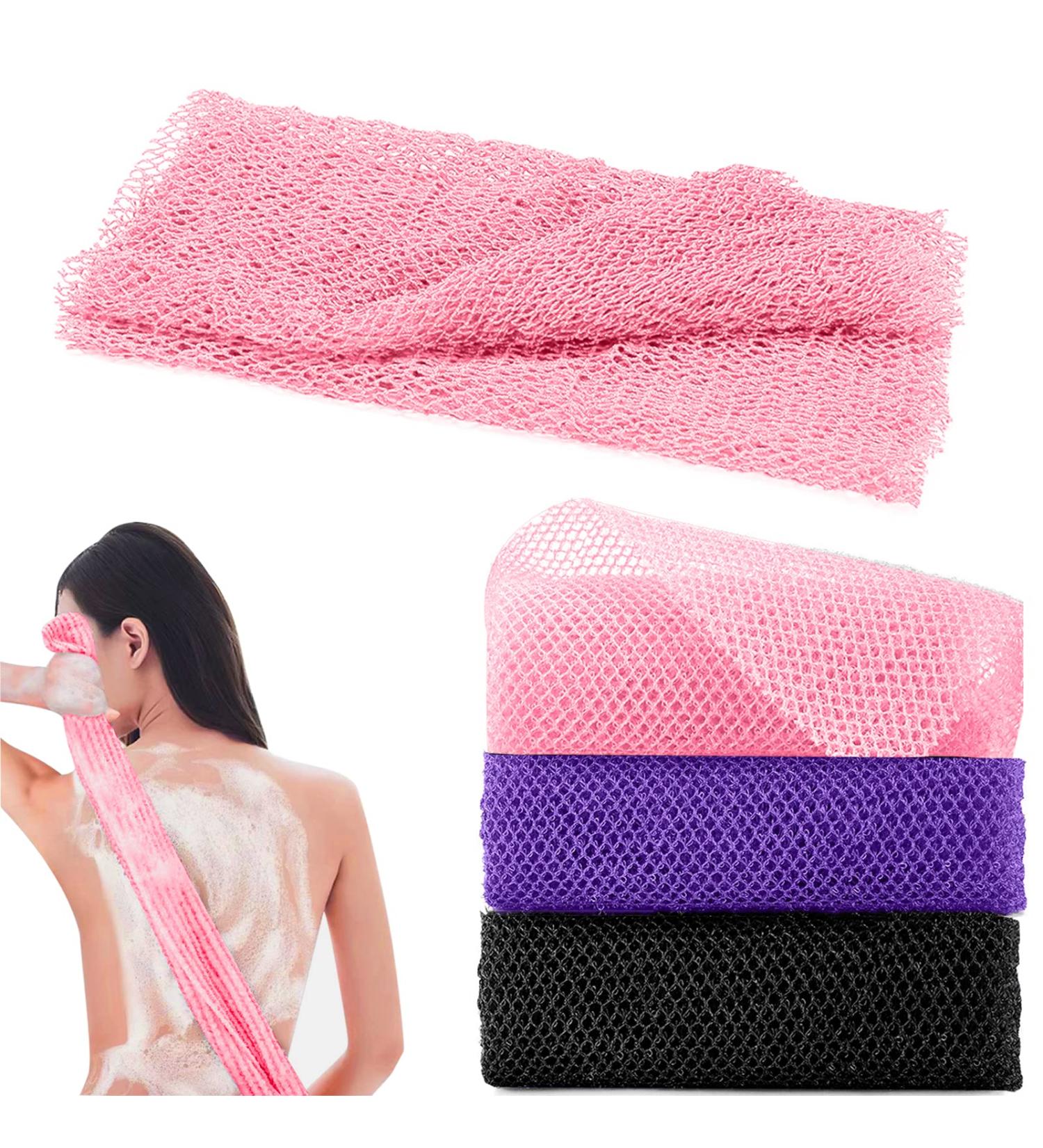 African Exfoliating Net Sponge Set - 31.5 Inch Loofah Body Scrubber for Shower - Women Men Skin Smoother - Daily Use (Pink Black Purple) - Buy Online on GoSupps.com