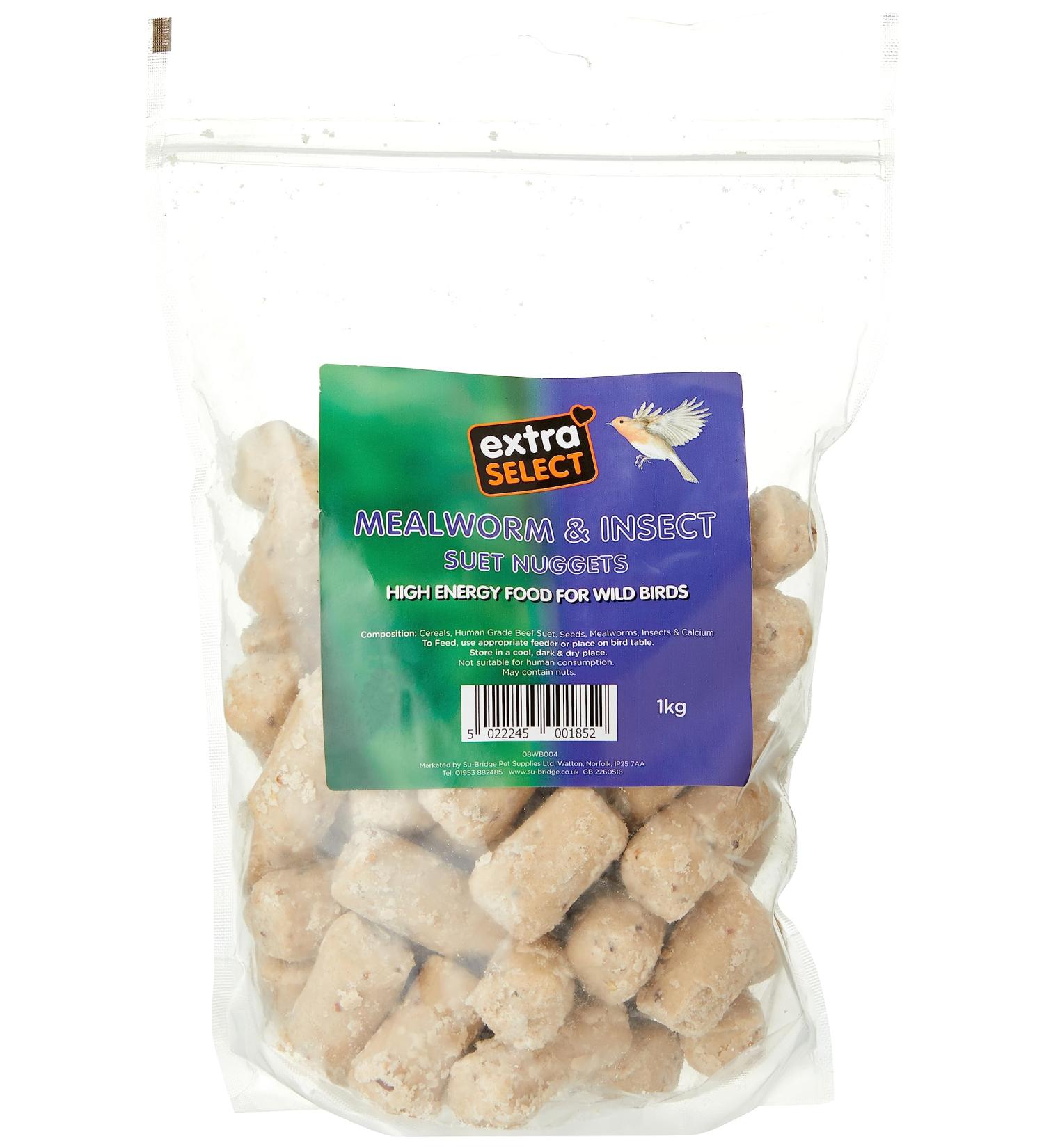 Suet Nuggets - Mealworm & Insect 1kg (Single Packet) 1 count (Pack of 1) Extra Select Suet Nuggets Insect And Mealworms 1 kg - Buy Online on GoSupps.com