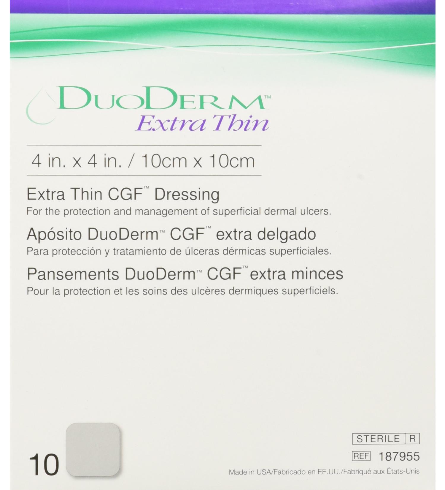 DuoDERM Extra Thin CGF Hydrocolloid Dressing 4x4 - Pack of 10 | For Lightly Exuding Wounds - Latex-Free & Flexible | Sterile Self-Adhesive Beige Dressing - Buy Online on GoSupps.com