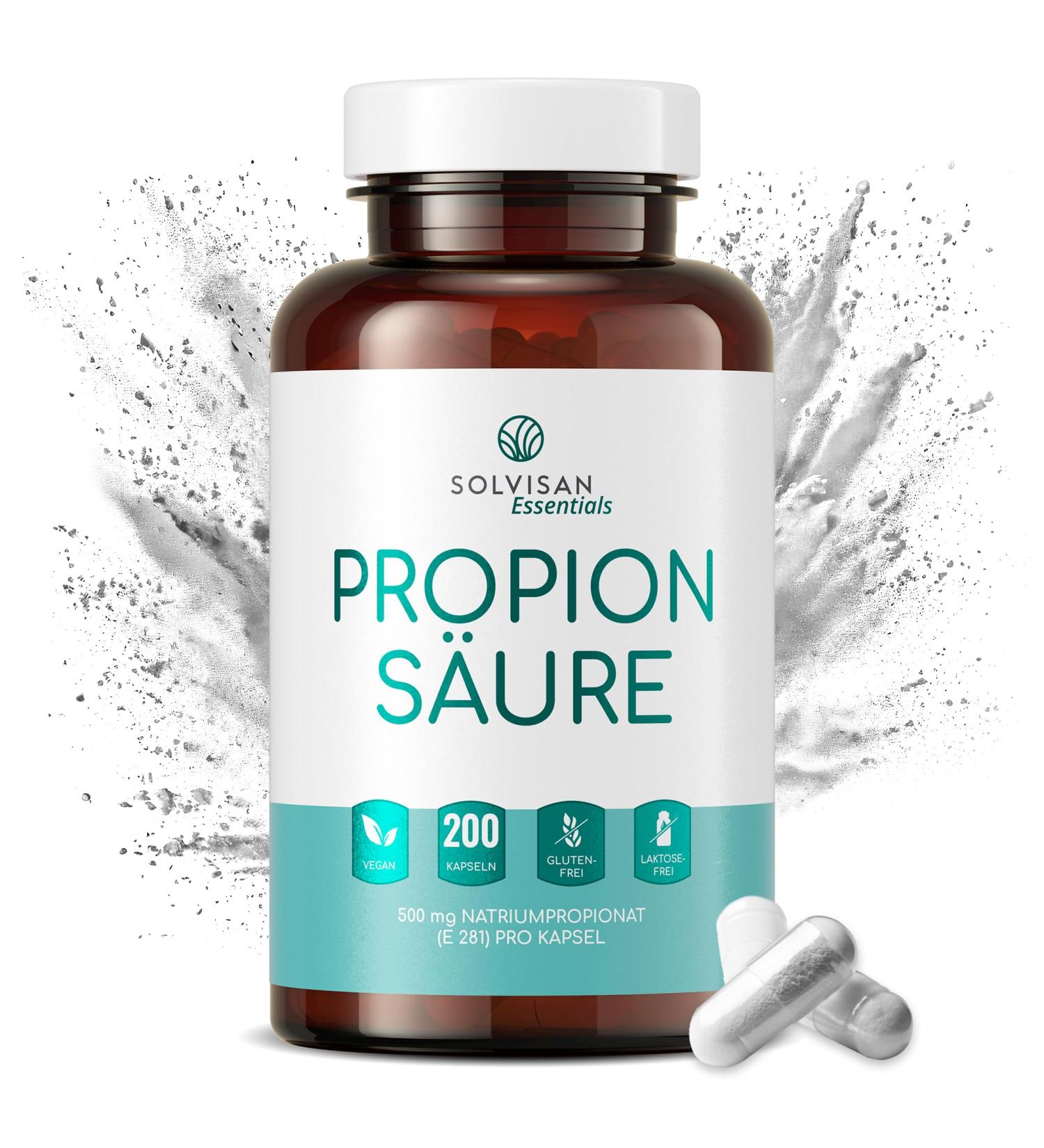 Solvisan Propionic Acid Capsules 500mg - 200 Vegan Capsules with Sodium Propionate - Pure & International Shipping - Buy Online on GoSupps.com