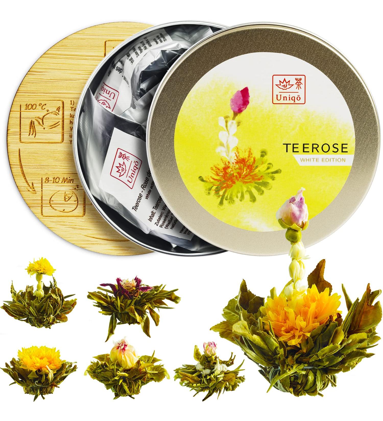 Deluxe Tea Blower Gift Set - Hand-Bound White Tea with Flowers & Bamboo Coasters | Perfect Gift for Tea Lovers - Buy Online on GoSupps.com