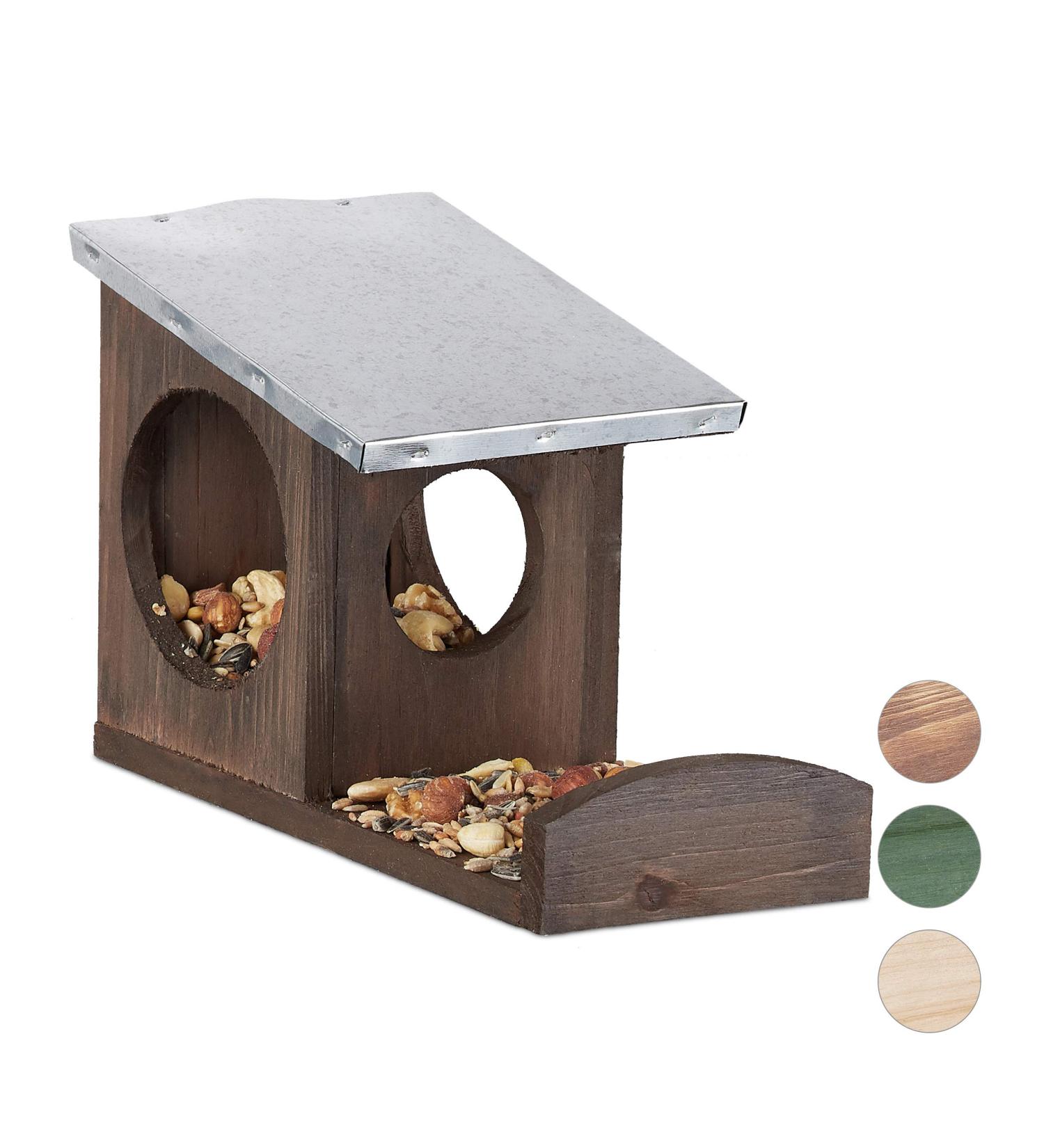 Relaxdays Wooden Squirrel Feeder House with Weatherproof Metal Roof - Hanging Garden Station in Dark Brown - Buy Online on GoSupps.com