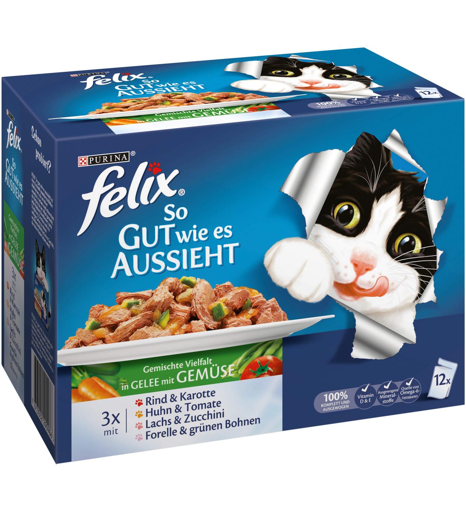 Felix Katznass Food in Jelly Mixed Variety with Vegetables - 6-Pack (6 x 12 x 100g) | Premium International Pet Food - Buy Online on GoSupps.com