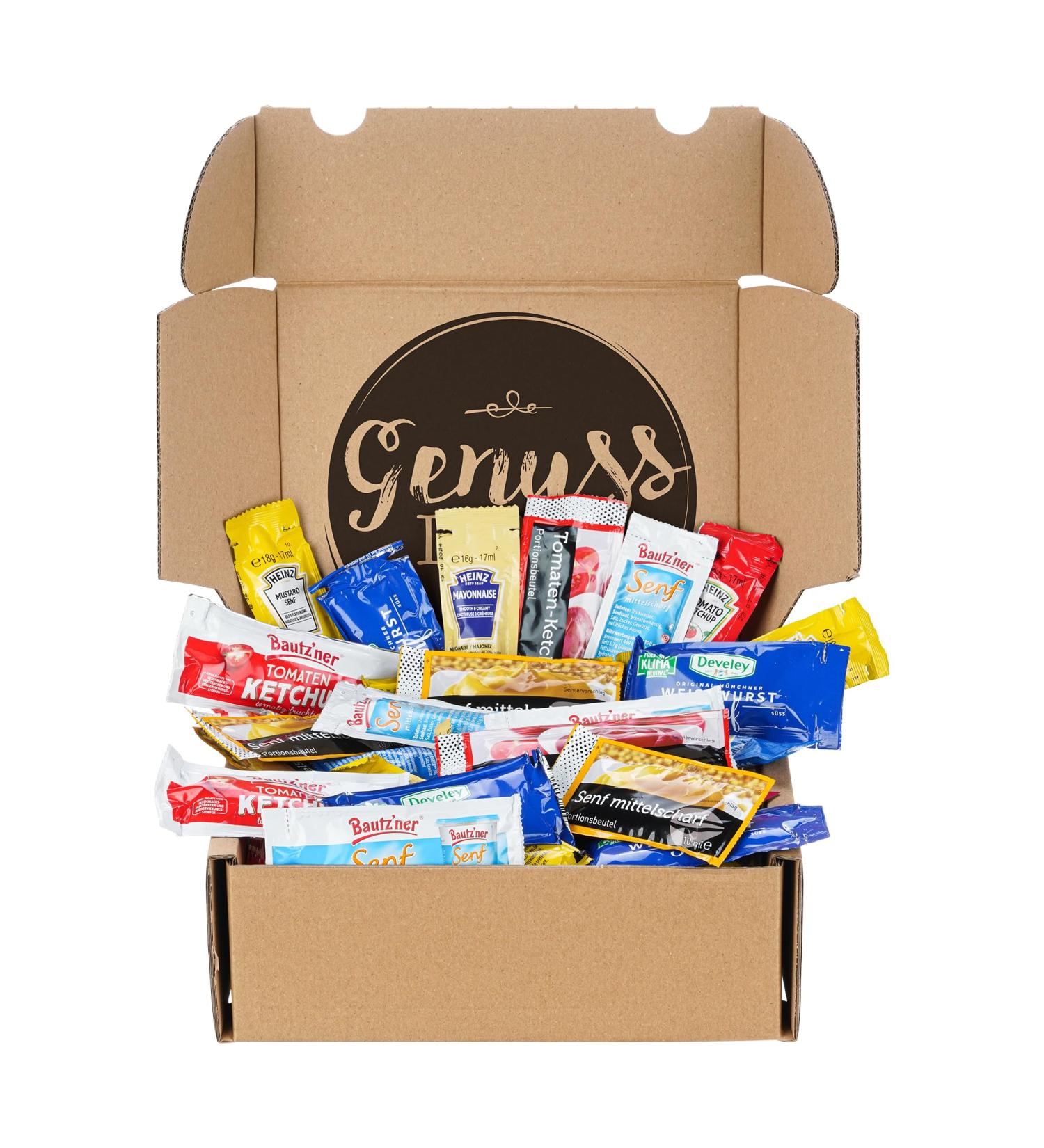 Genussleben Grill Box - 1kg Mustard Ketchup & Mayonnaise from Bautzner Loewensenf Develey & Heinz | Perfect for Barbecue Parties - International Shipping - Buy Online on GoSupps.com