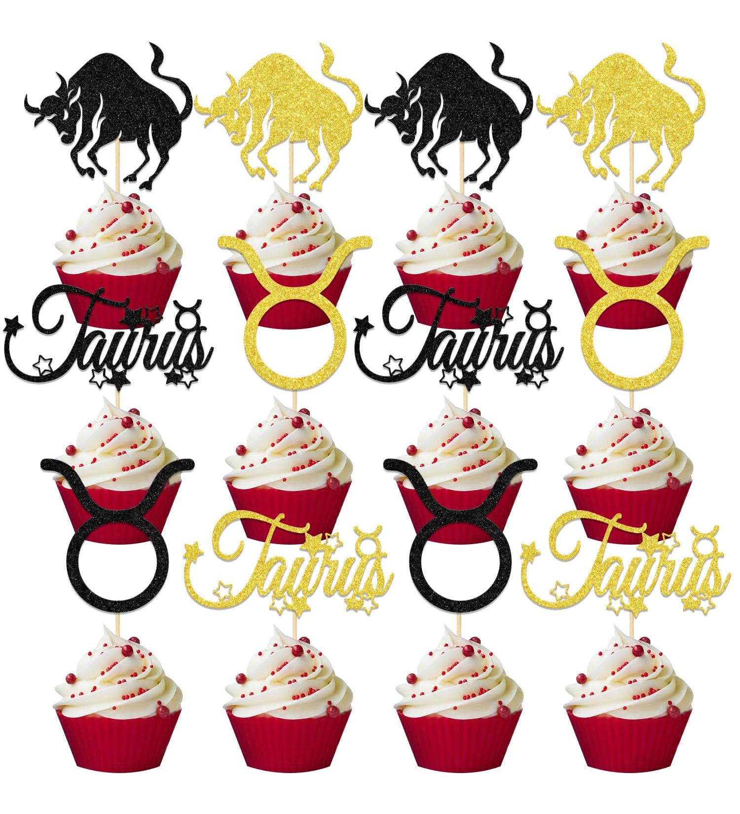 Usumz 24pcs Taurus Cupcake Topper Taurus Birthday Cake Decorations Big Taurus Energy April May Birthday Party Decor Supplies Gold - Buy Online on GoSupps.com