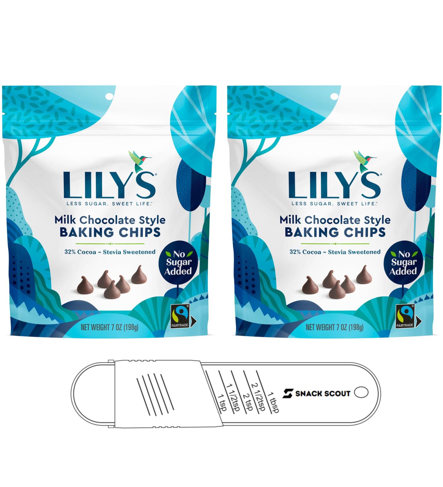 Lily's Milk Chocolate Style No Added Sugar Baking Chips Bag 7 oz (Pack of 2) Bundle With Snack Scout Measuring Spoon - Buy Online on GoSupps.com