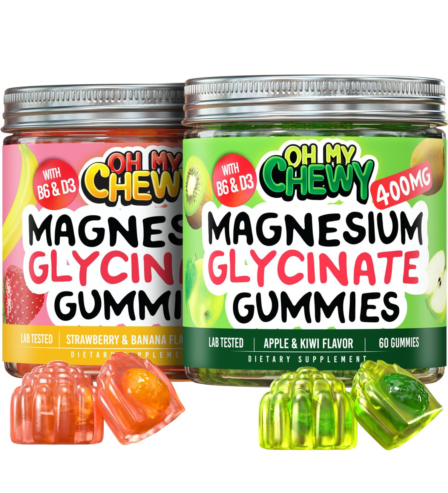 OH MY CHEWY Magnesium Gummies Bundle 2 Bottles (60 Each) Strawberry Banana & Apple Kiwi - Buy Online on GoSupps.com