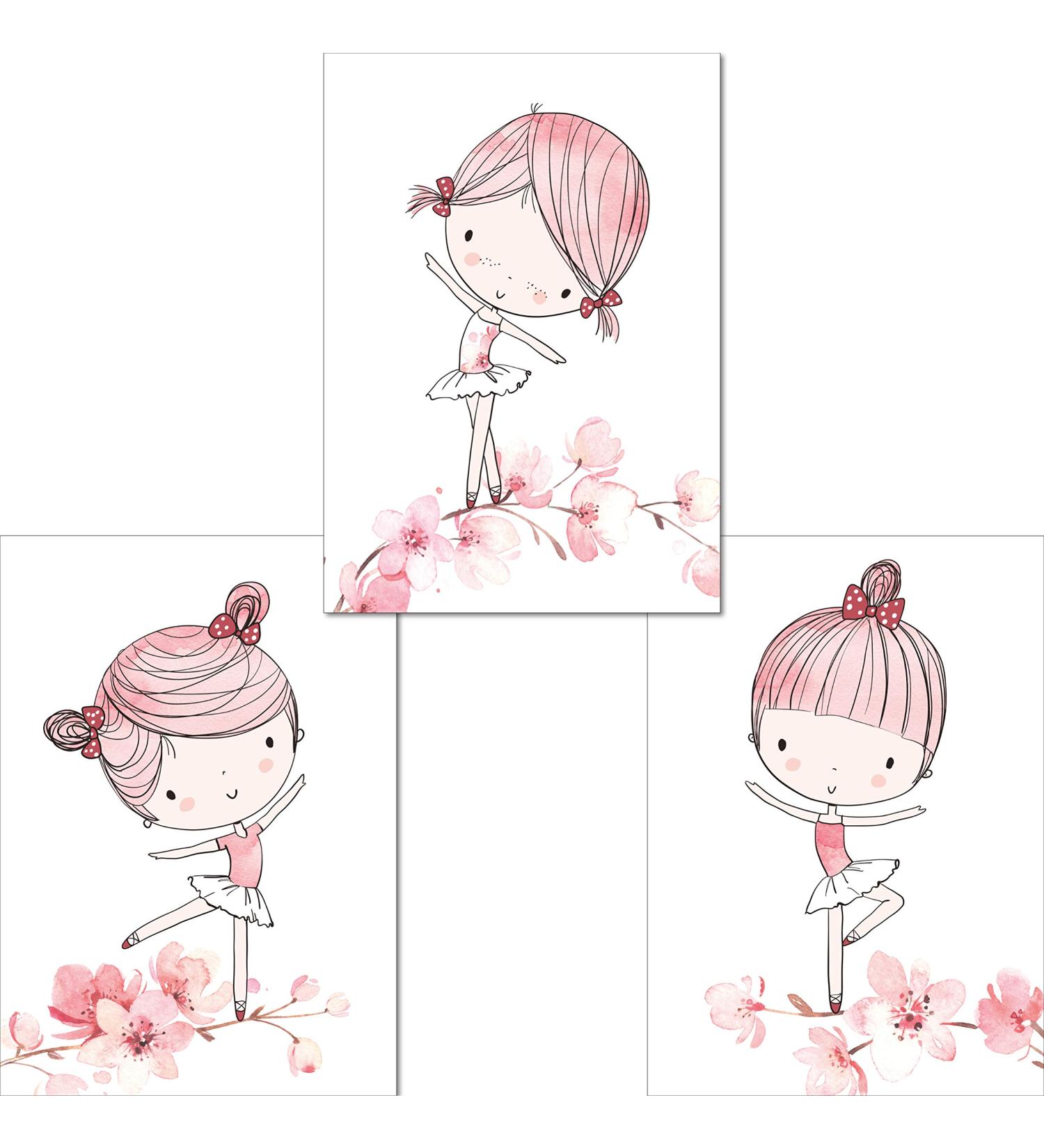 Lalelu Prints A4 Ballerina Nursery Posters | Magical Pink Baby Room Decor | Set of 3 Children's Pictures (DIN A4) - Buy Online on GoSupps.com
