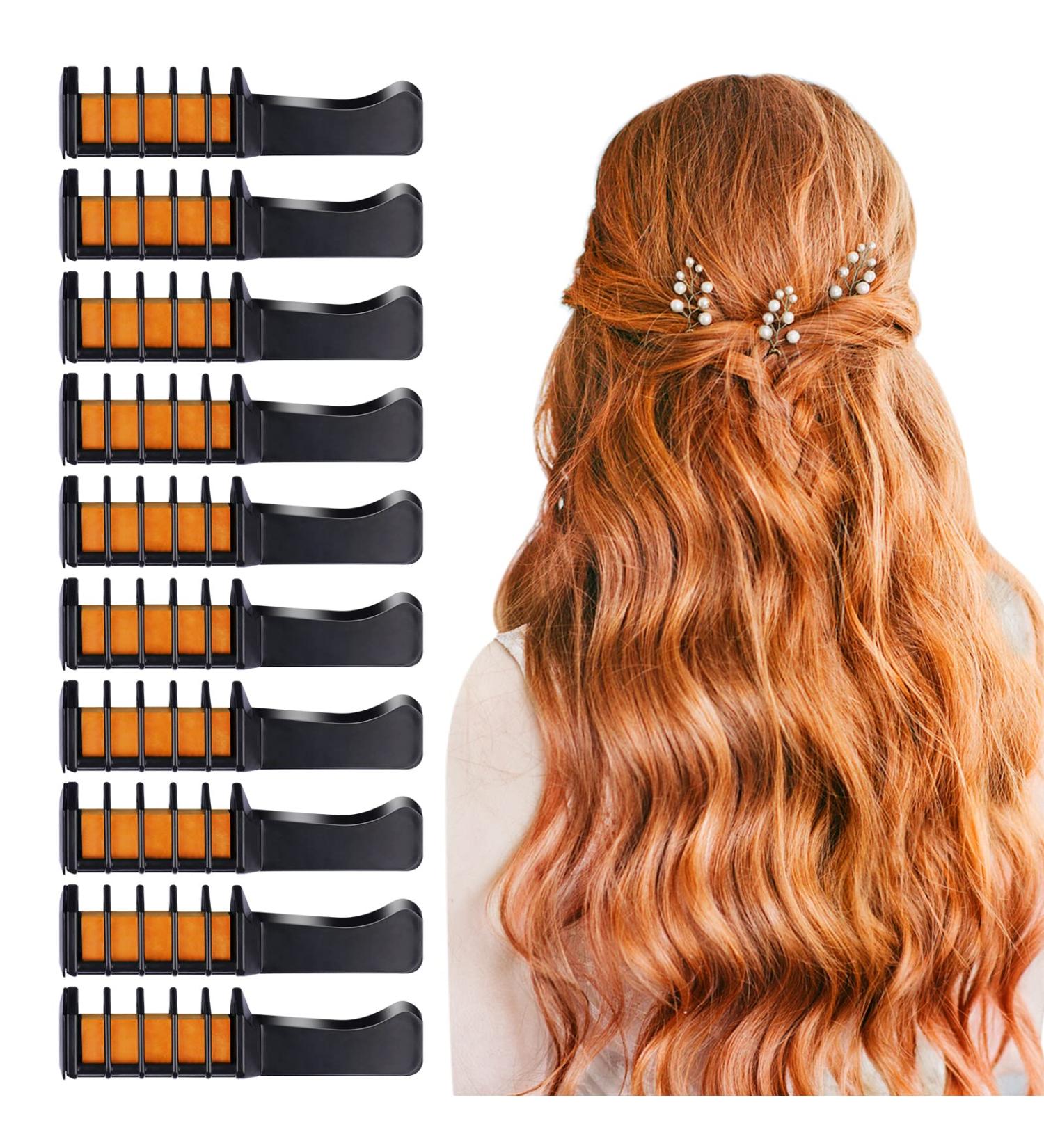 10 Pieces Hair Chalk Comb Set - Non-Toxic Temporary Orange Hair Color for Kids & Girls | Washable DIY Dye for Cosplay Halloween & Christmas - Buy Online on GoSupps.com