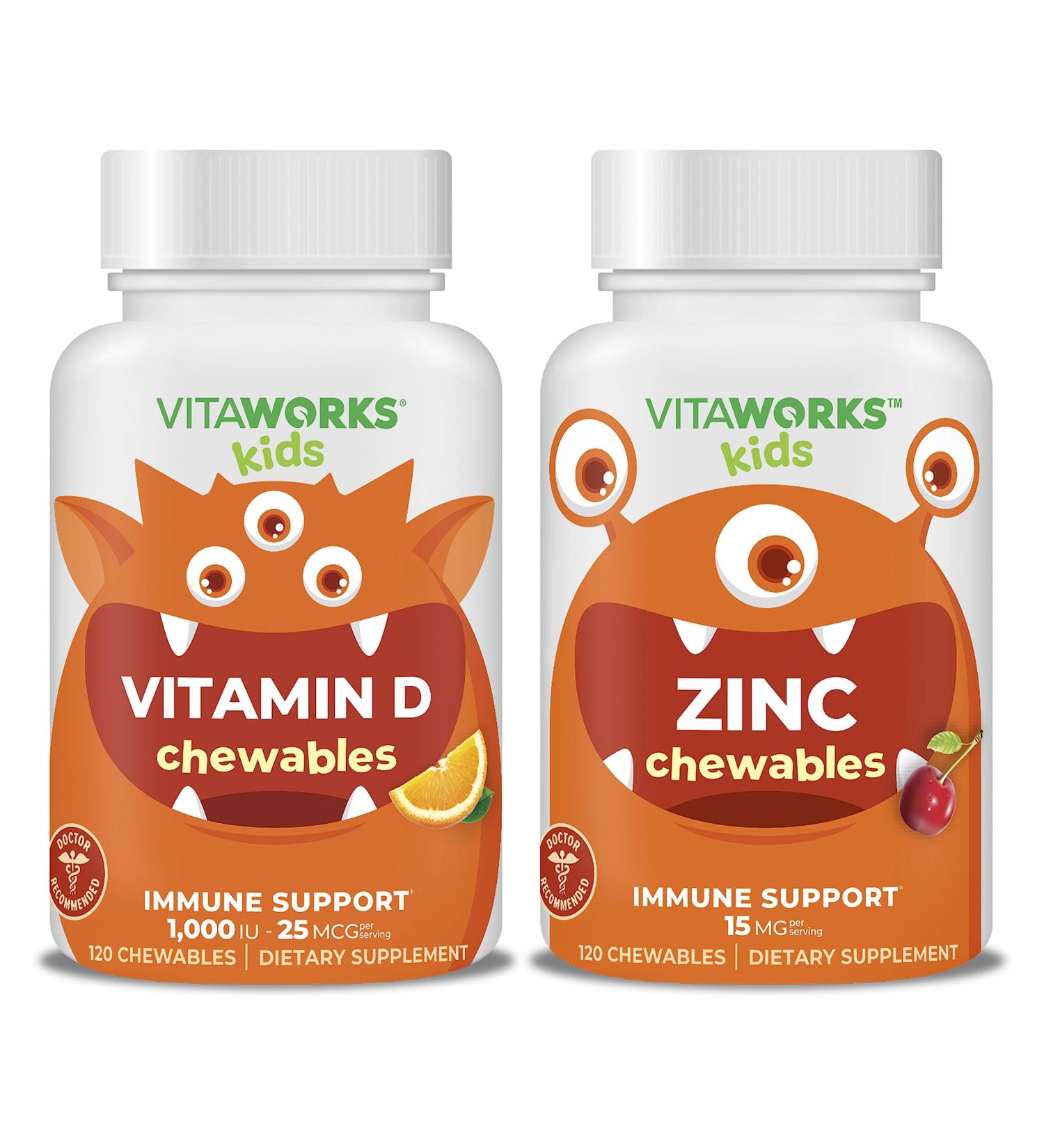 VitaWorks Kids Vitamin D3 1000 IU Chewables + Zinc 15mg Chewables Bundle - Buy Online on GoSupps.com