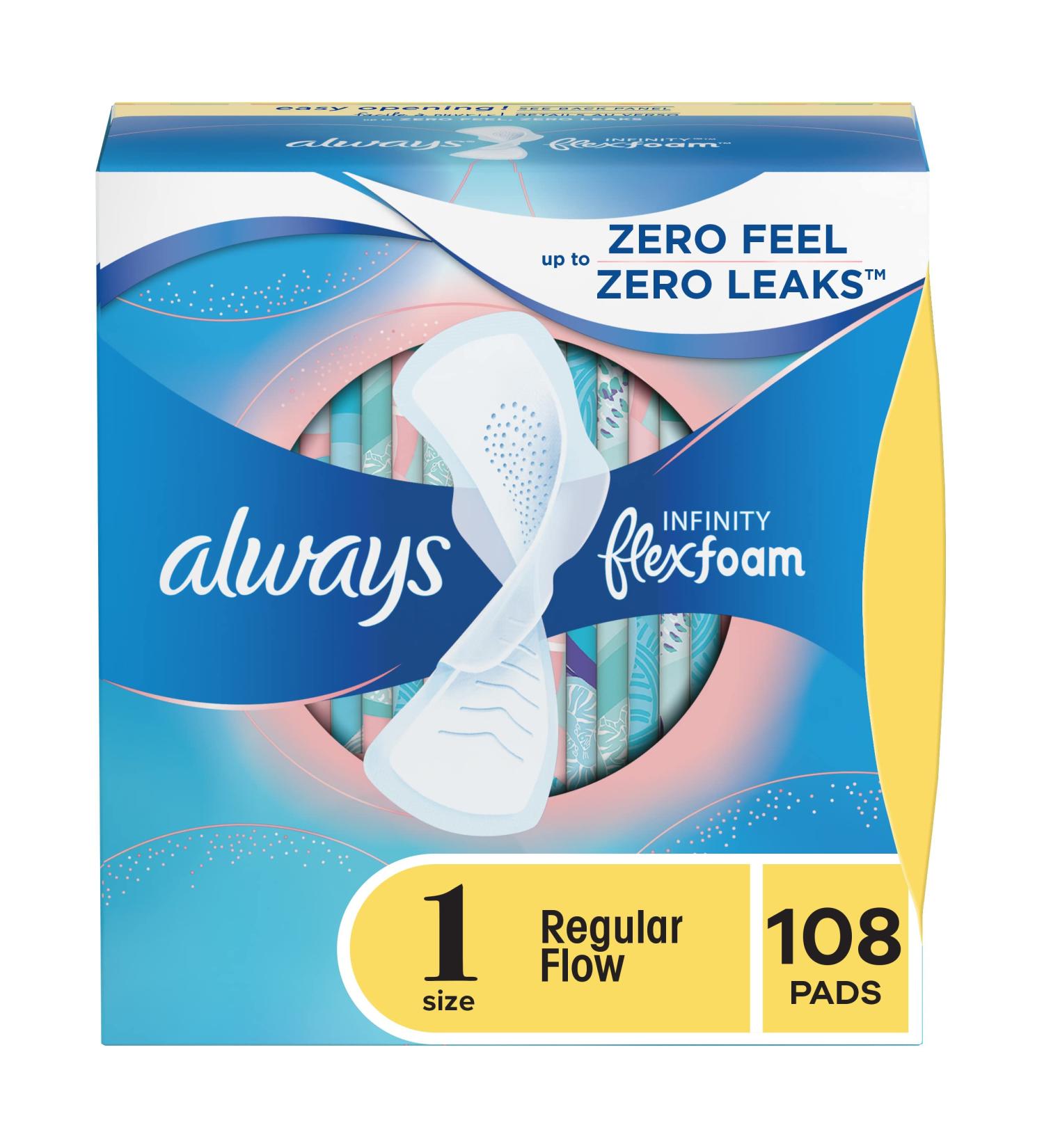 Always Infinity Size 1 Regular Feminine Pads 108ct Unscented with Wings - Buy Online on GoSupps.com
