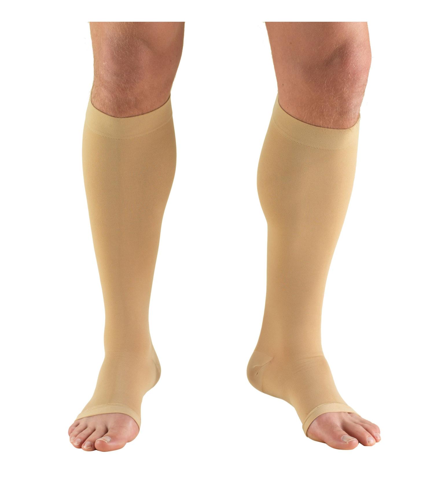 Truform 15-20 mmHg Compression Stockings for Men and Women - Knee High Open Toe - Beige, Large - 1 Pair - Buy Online on GoSupps.com