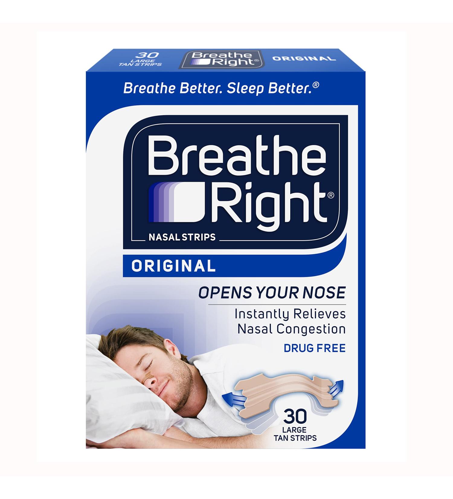 Breathe Right Original Nose Strips - Reduce Snoring & Relieve Congestion - Tan, 30 Count - Buy Online on GoSupps.com