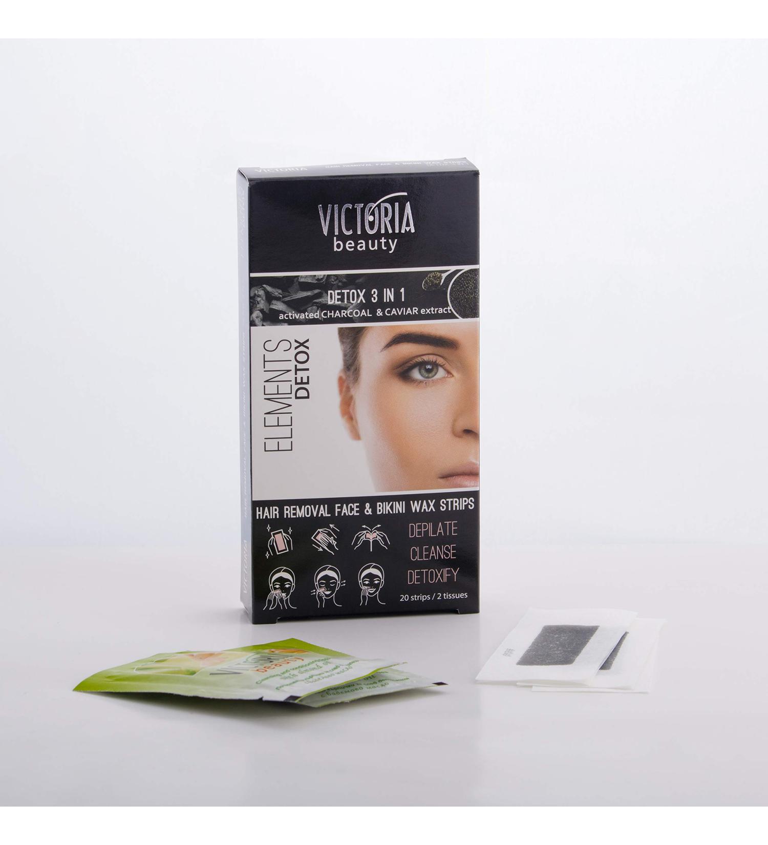 Victoria Beauty Detox Wax Strips for Face & Bikini - Cold Wax with Activated Carbon | 20 Pieces | Women's Hair Removal & Depilatory Wax - Buy Online on GoSupps.com
