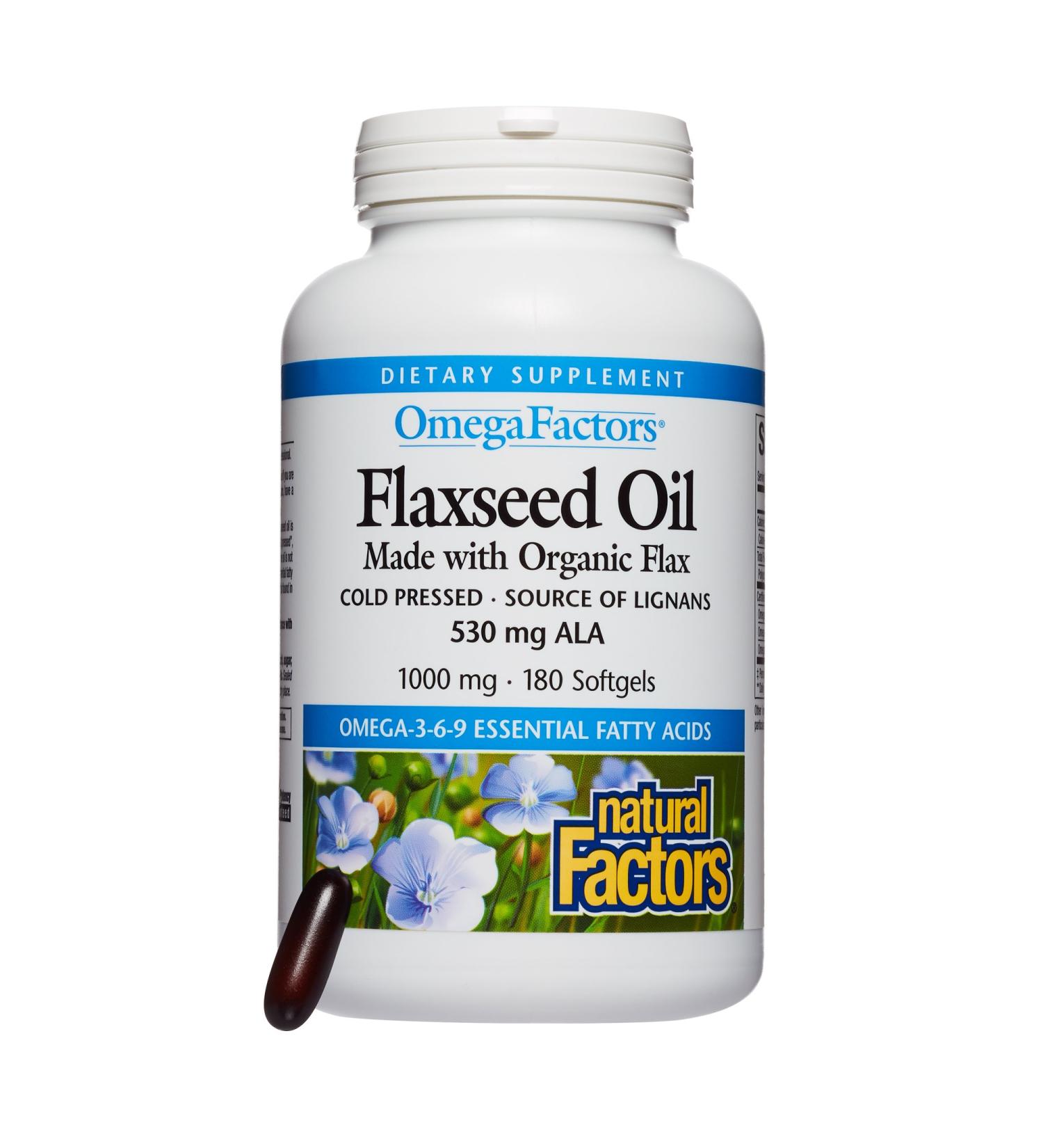 Natural Factors Flaxseed Oil 1000 mg - 180 Softgels | Omega-3 & Healthy Heart Support - Buy Online on GoSupps.com