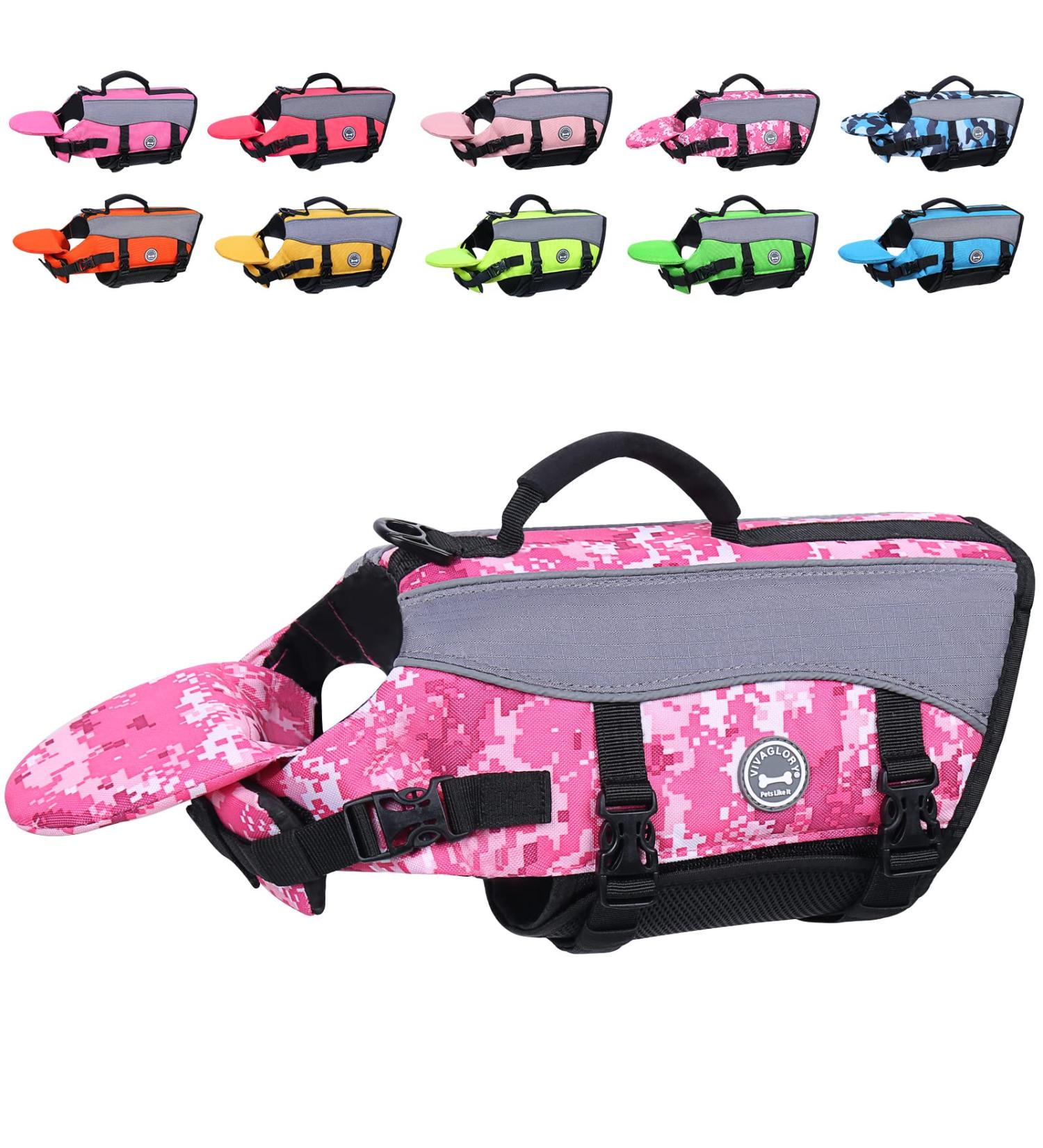 Vivaglory Reflective Dog Rescue Vest with Removable Front-Wheel Drive - Camo Pink L (63-78cm) for Swimming & Boating - Buy Online on GoSupps.com