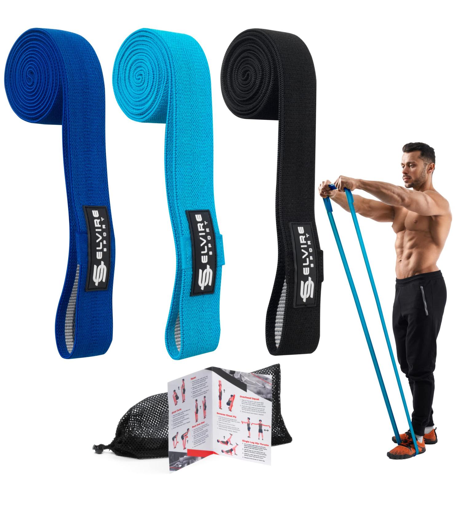 ELVIRE Fabric Resistance Bands Set for Women - 3 Exercise Bands for Working Out, Glute & Leg Bands - Long Blue & Black - Buy Online on GoSupps.com