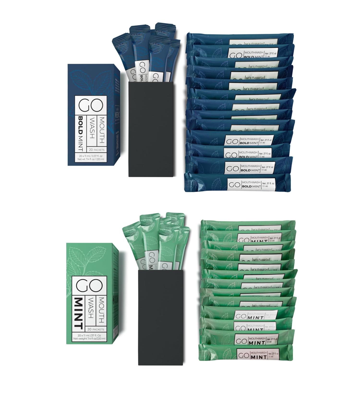 Bold Mint GO Travel Size Mouthwash Packets Individual Mini Mouthwash for Fresh Breath - Smart Single Packet Design to Reduce Travel Bottle Waste. 0.74 Fl Oz (Pack of 20) - Buy Online on GoSupps.com