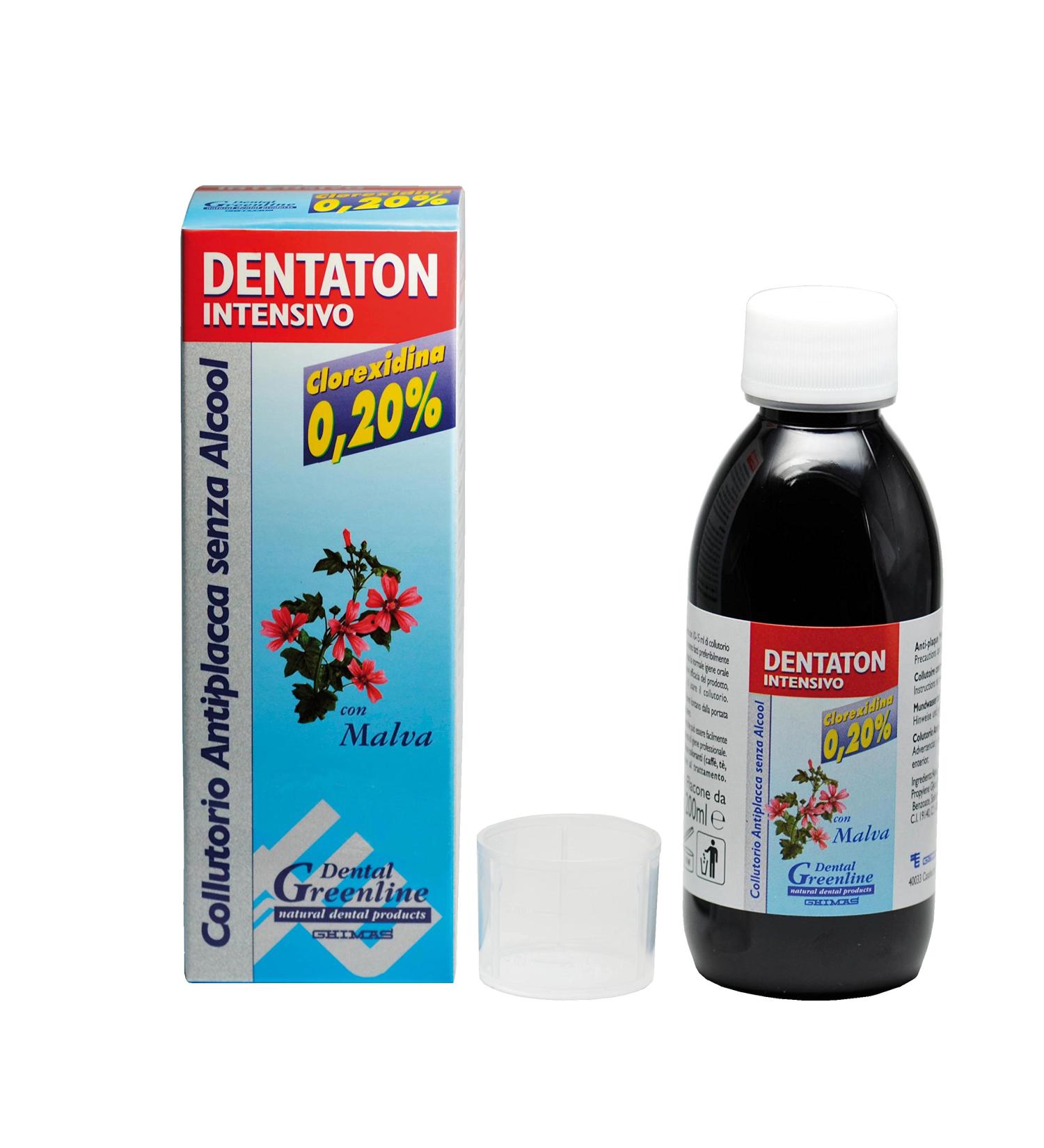 DENTATON 0.20% INTENSIVE - CHLOREXIDINE COLLECTOR 0.20% ANTIPLAQUE REDUCES THE INSORCENCE OF CARIES GUARANTEES HEALTHY GUMS SWEET MALVA FLAVOR 200 ML. - Buy Online on GoSupps.com