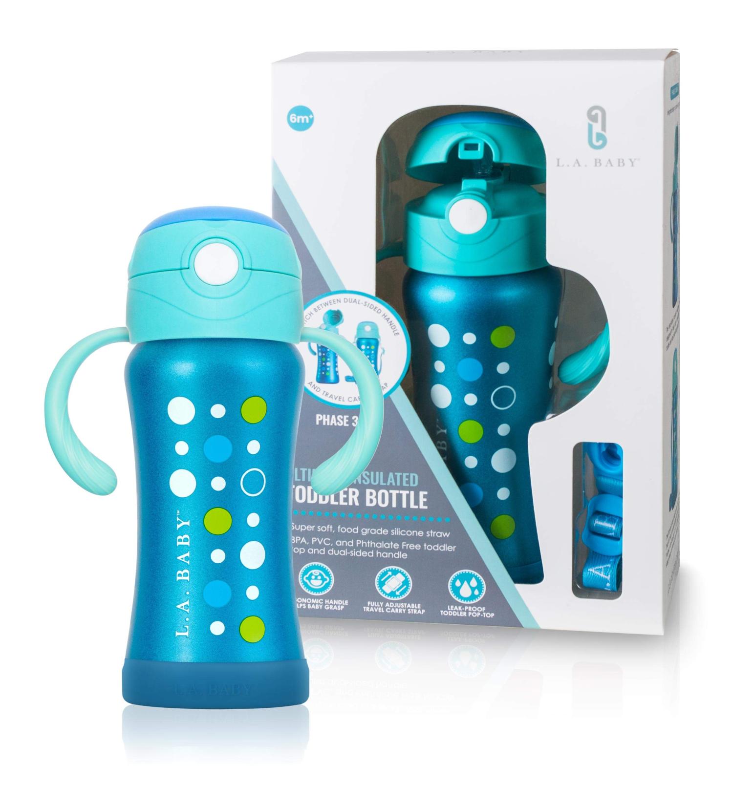 L.A. Baby Ultimate Stainless Steel Insulated Straw Sippy Cup | 9oz Toddler Water Bottle with Straw | Insulates 10+ Hours | Medical Grade Stainless Steel | Spill-Proof Design - Blue Sapphire Blue - Buy Online on GoSupps.com