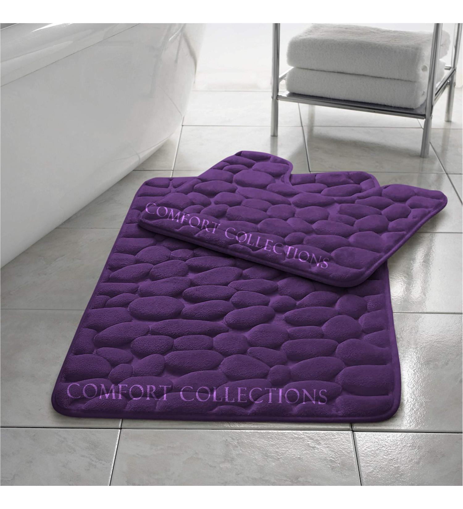 Comfort Collections Violet Bathrocking Set - Slip-Resistant Soft Memory Foam Toilet & Bathroom Carpet - Pebble Design 2-Part International Shipping Available - Buy Online on GoSupps.com