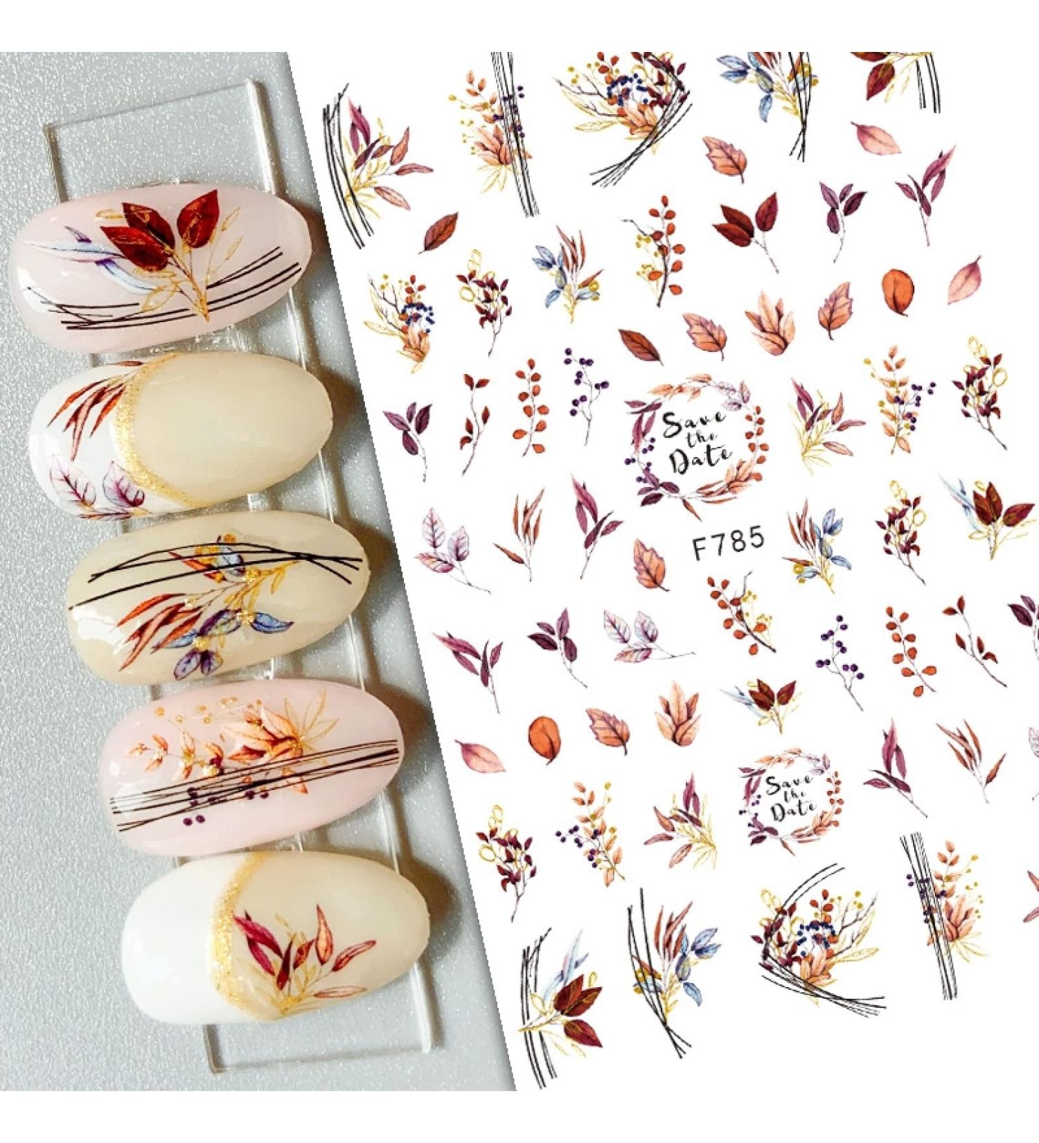 Nail Decals Nail Decals Geometric Lines Florals Swan Watercolor Flowers Leaf Back Glue Nail Stickers F785