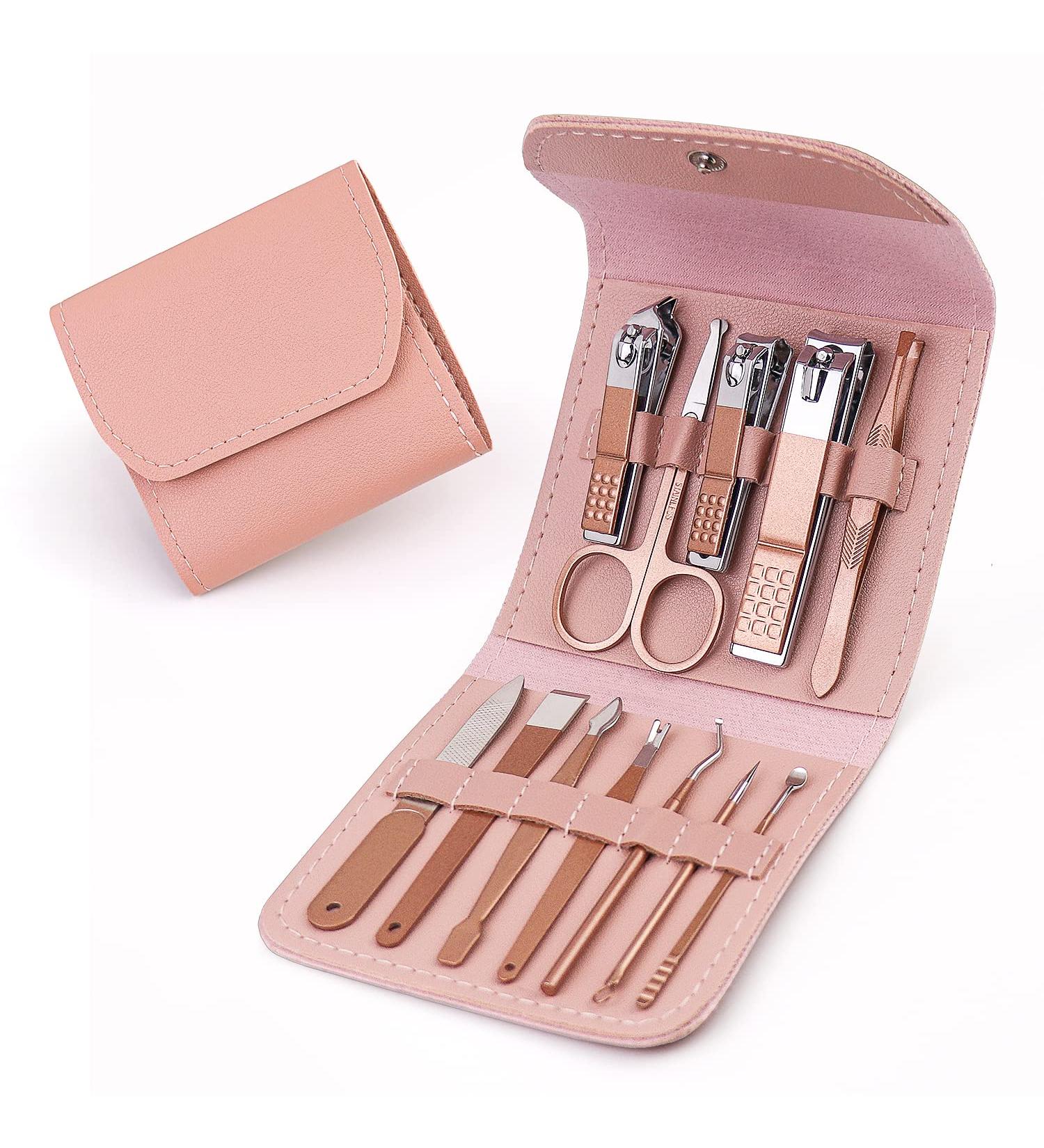 Professional 12 in 1 Manicure Set with Nail Clippers - Pink Pedicure Kit for Women - Travel Friendly Manicure Kit - 12 Piece Set - Buy Online on GoSupps.com