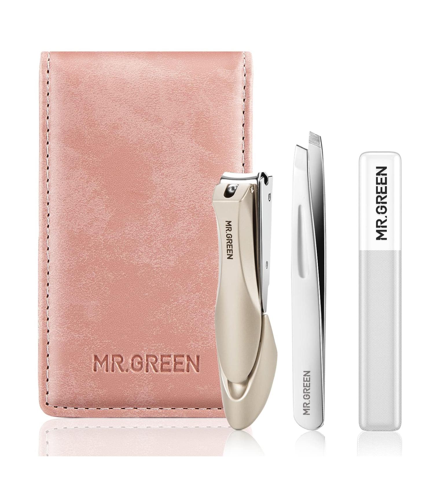 MR.GREEN 3pcs Stainless Steel Nail Clippers Set Pink Manicure Pedicure Set with Nail Clippers&Glass Nail file&Tweezers Medical Grade Grooming Kit with Travel Case Gift Box for Man and Woman Mr-6302 - Buy Online on GoSupps.com
