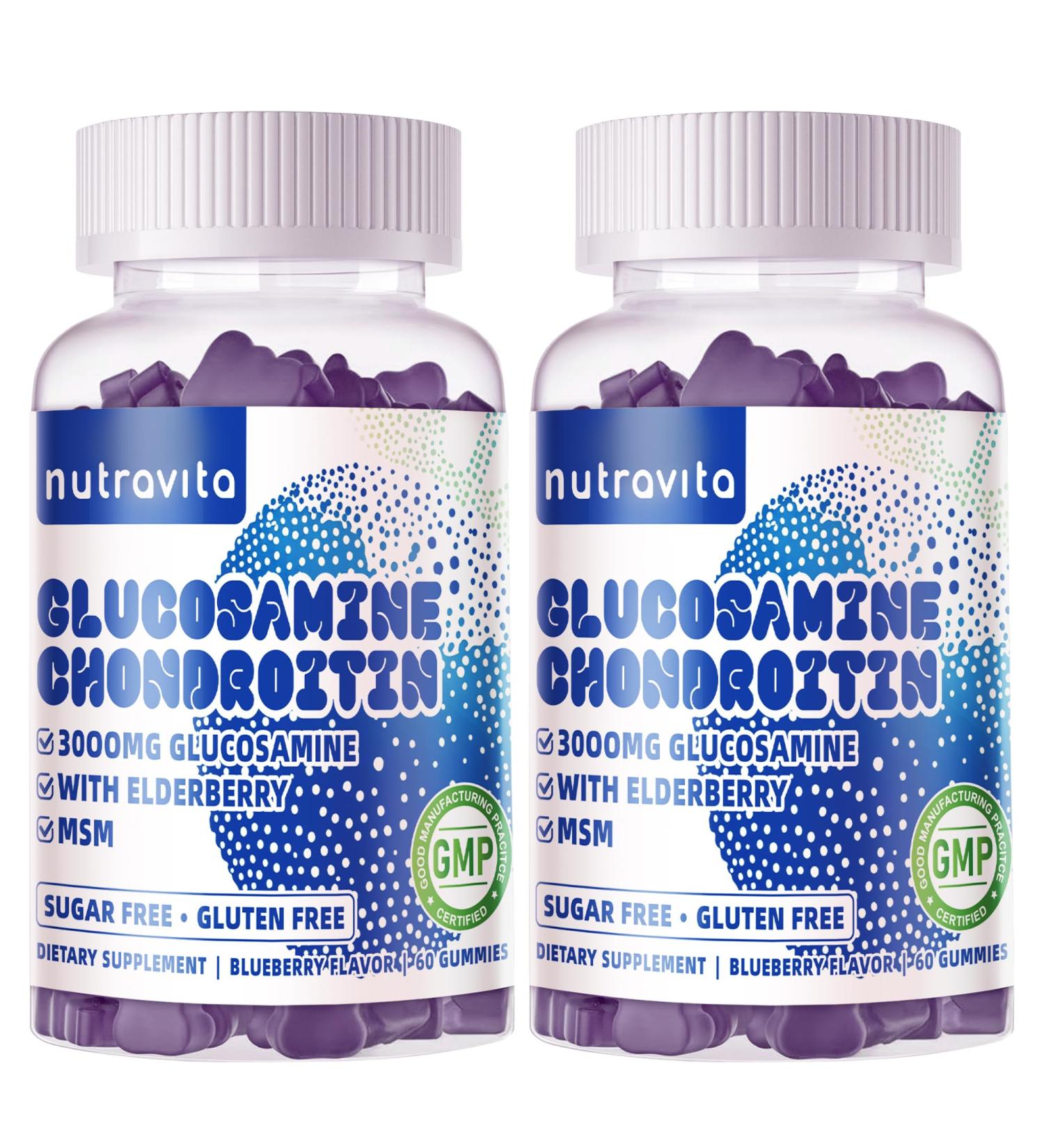 Nutravita Glucosamine Chondroitin Gummies with MSM & Elderberry Extra Strength - Joint Support Antioxidant Immune Support Supplement for Adults Men & Women.120 Blueberry Chews - Buy Online on GoSupps.com
