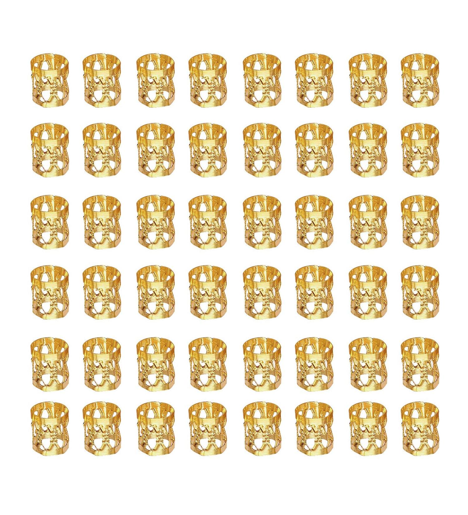 LEBQ 50 Pieces Aluminum Dread Locks Adjustable Metal Cuffs Dreadlocks Beads Braiding Hair Decorations (Gold) - Buy Online on GoSupps.com