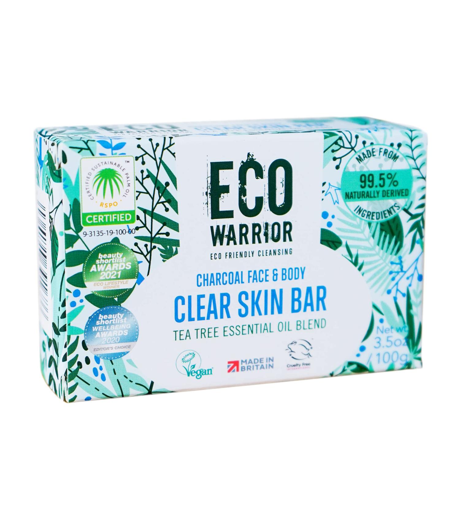 Eco Warrior Charcoal Clear Skin Soap Bar - Vegan Cruelty Free No SLS or Parabens Whole Body Soap Moisturising Charcoal Grapeseed and Anti Bacterial Tea Tree Essential Oil Eco Friendly Soap 100g - Buy Online on GoSupps.com