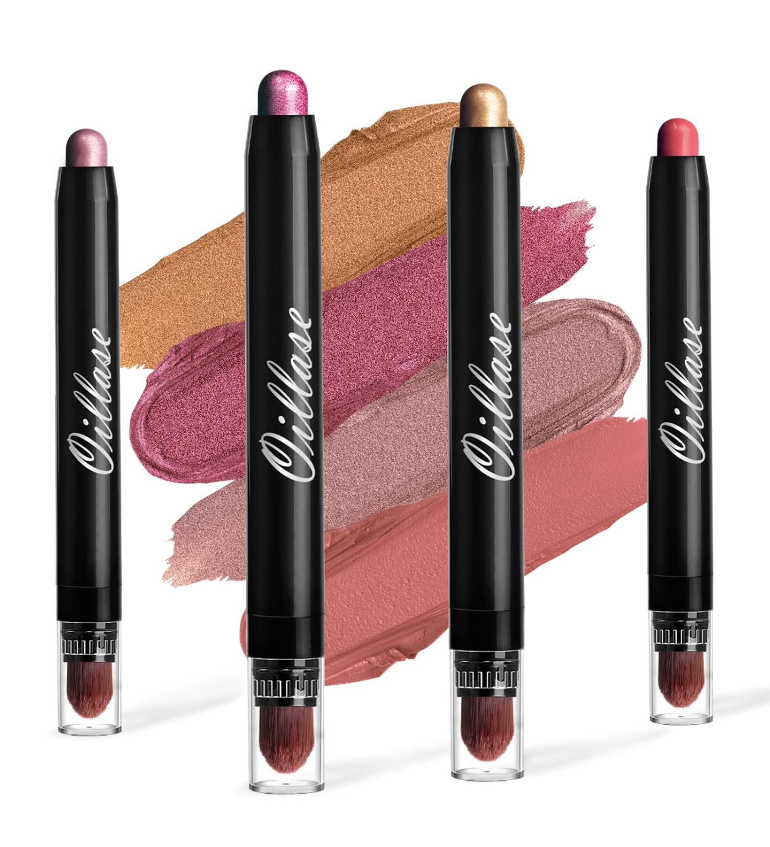 12 PCS Waterproof Glitter Eyeshadow Stick Set with Primer Base - Pink - Smudge Proof Eyeshadow Pen with Soft Brush - Shimmer and Matte Eye Shadow Makeup Pencil Crayon - Buy Online on GoSupps.com