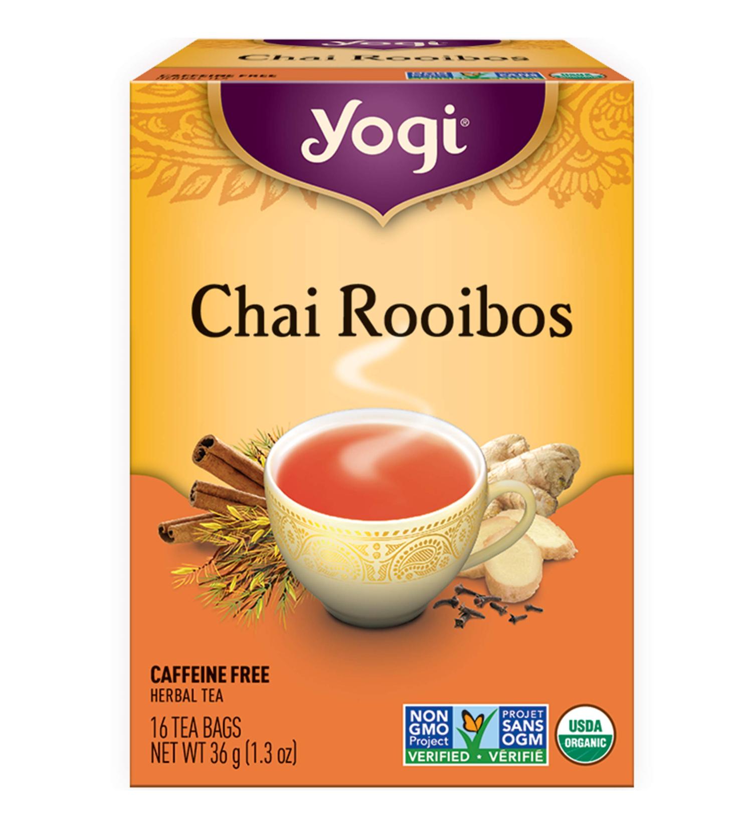 Yogi Tea - Chai Rooibos Tea (3 Pack) - Spicy Ayurvedic Blend of Rooibos Cardamom Cinnamon Clove and Ginger - Caffeine Free Organic Herbal Tea - 48 Tea Bags - Buy Online on GoSupps.com