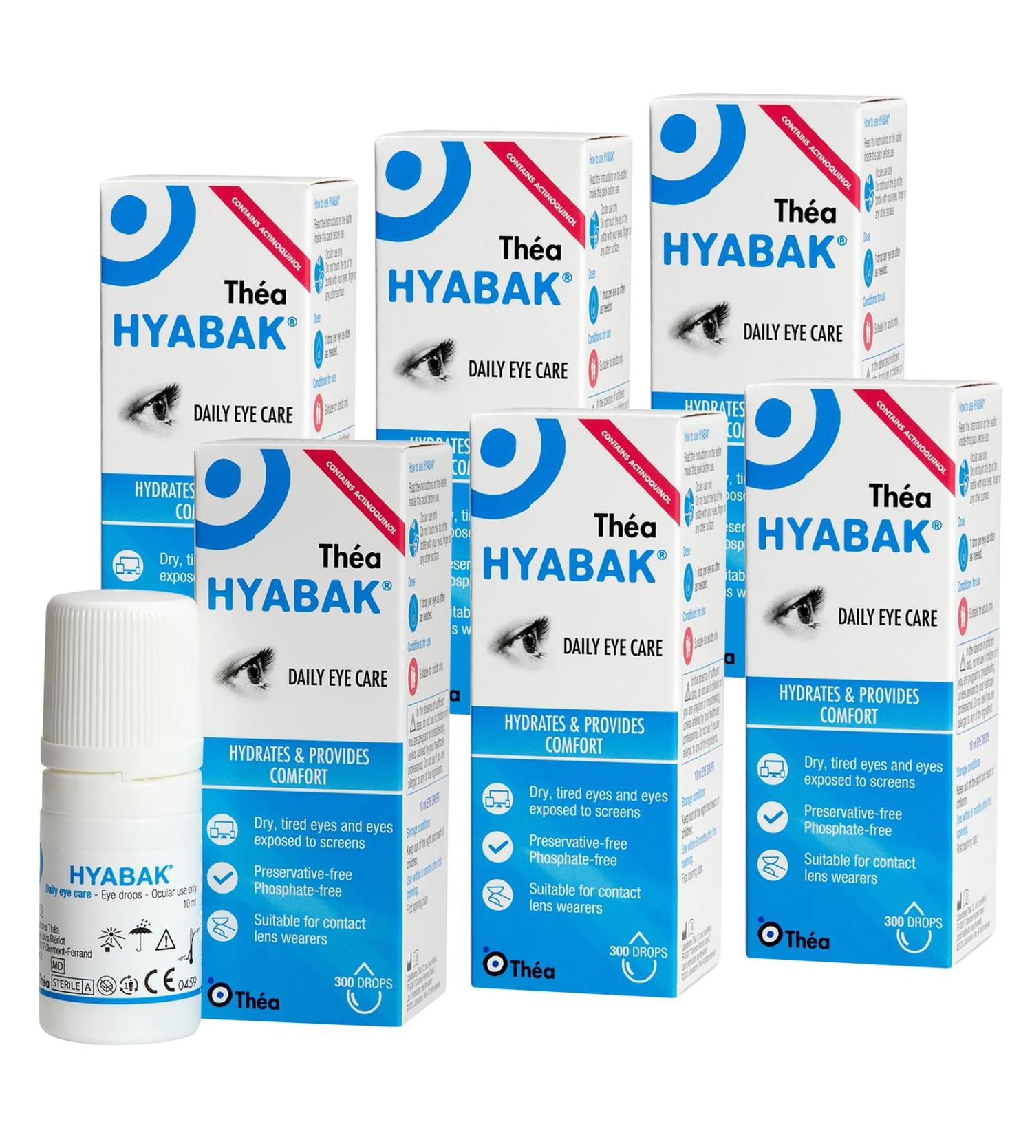 6 x Hyabak Eye Drops - Moisturising & Refreshing Drops | Gentle and Long-Lasting Relief from Long Screen Use & Contact Lens Wearers | Preservative-Free | Pack of 6 x 10ml (1800 Drops) - Buy Online on GoSupps.com