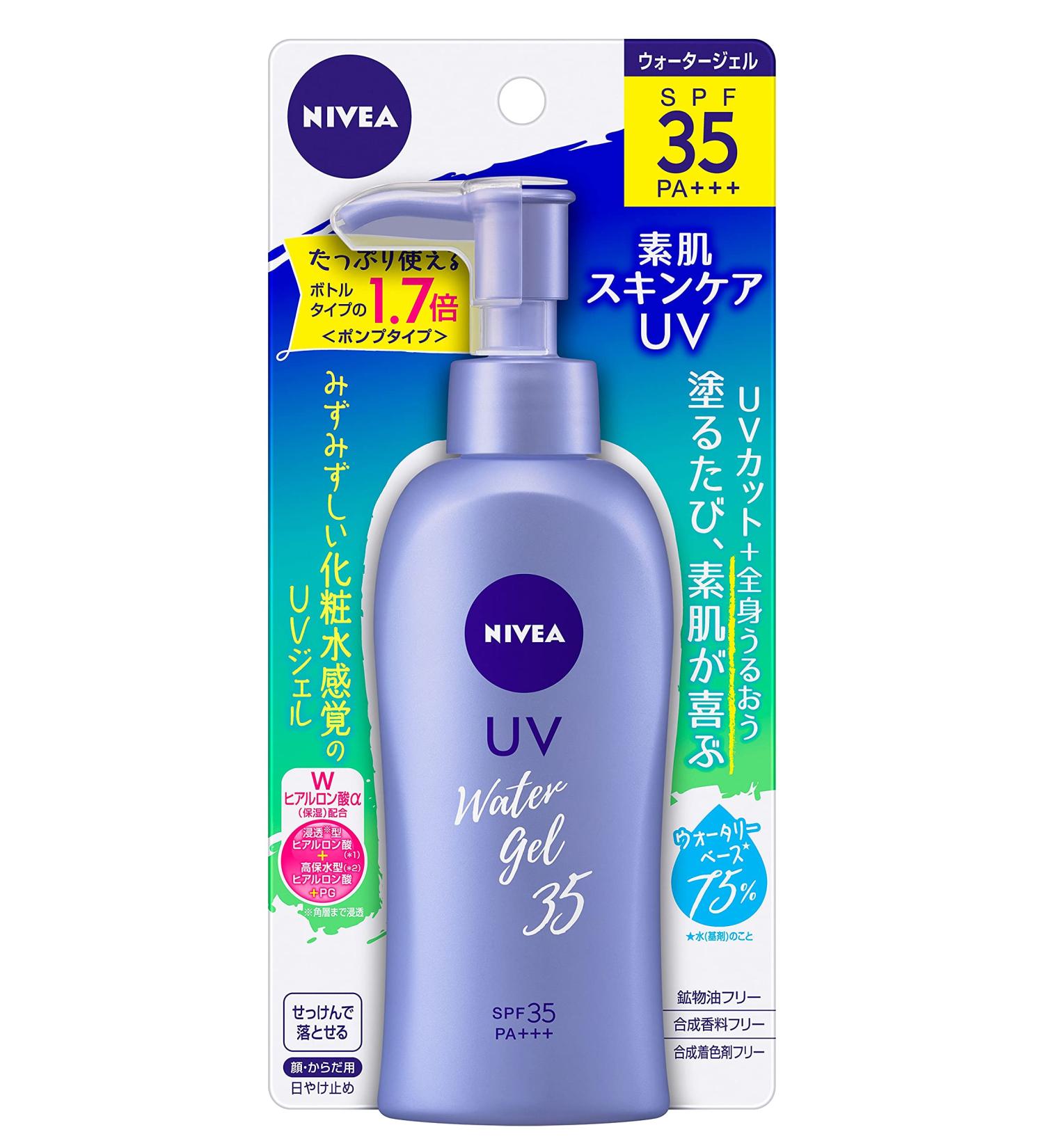 Nivea Japan Perfect Water Gel SPF 35/PA+++ Pump 140g - Hydrating Sunscreen Gel for All Skin Types - Buy Online Internationally - Buy Online on GoSupps.com