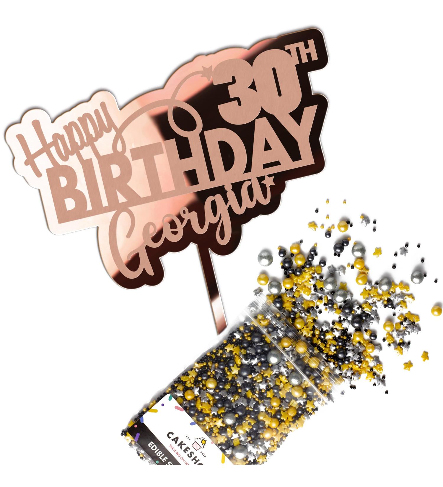 Cakeshop Cake Decoration Pack | Happy Birthday Premium 3mm Mirror Acrylic Plastic Cake Topper Sign & 25g Party Pack of Cake Sugar Sprinkles | Custom Name & Age Cake Decorations (Rose Gold) Prime Mirror Acrylic: Rose Gold - Buy Online on GoSupps.com