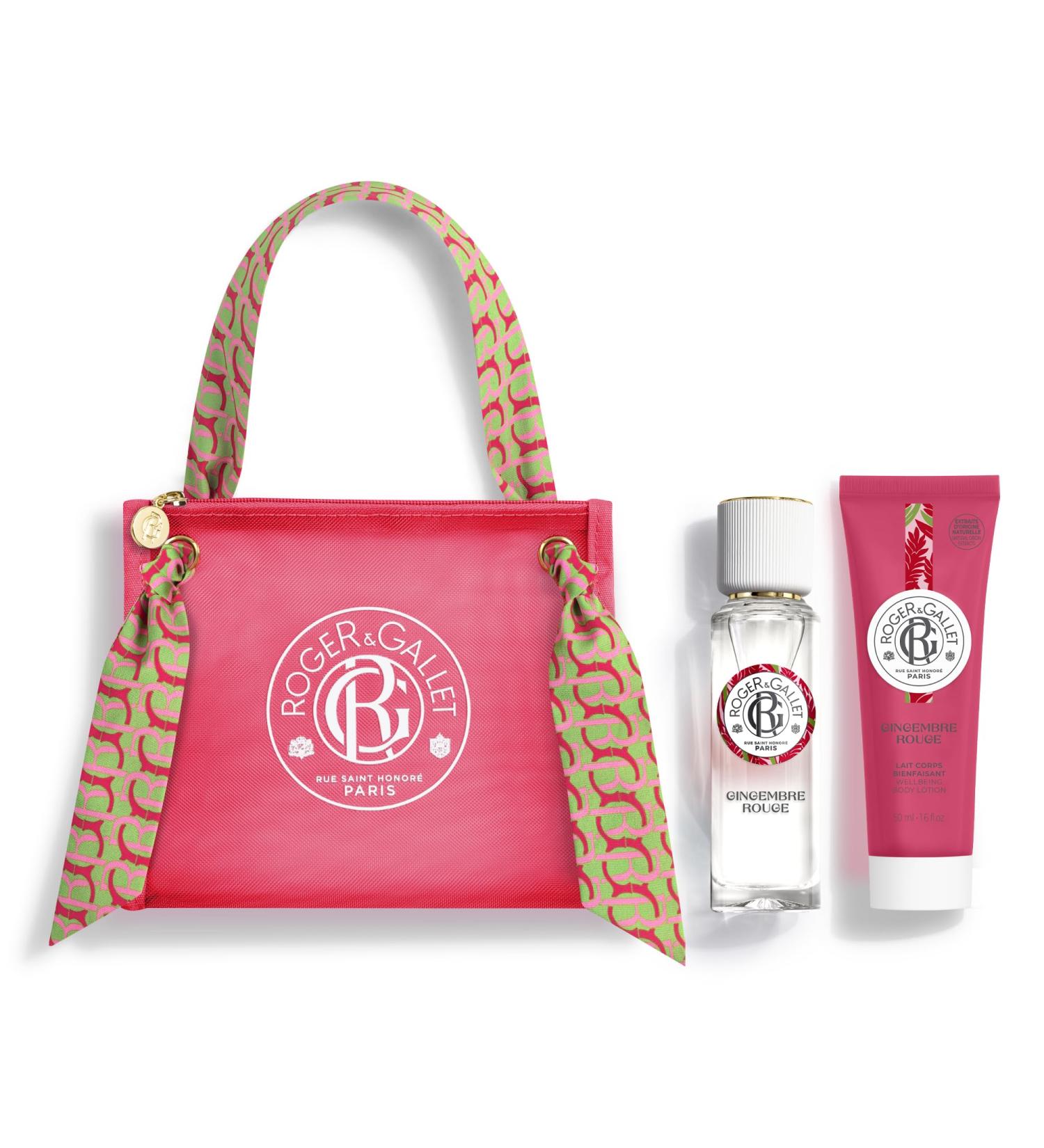 Roger & Gallet | Travel Pouch Travel Set | Includes 1 oz Fragrance Water 1.6 oz Body Lotion & Limited Edition Travel Pouch | All Natural Body Care (Red Ginger | Gingembre Rouge) Travel Pouch - Red Ginger