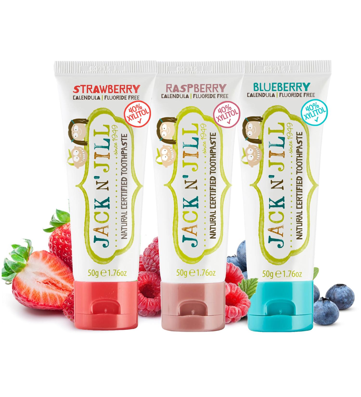 Jack N' Jill Natural Toddler Toothpaste - Fluoride Free Training Toothpaste for Toddlers 1-3 40% Xylitol BPA Free - 1.76 oz (Variety Pack of 3) Berry Variety 1.76 Ounce (Pack of 3) - Buy Online on GoSupps.com