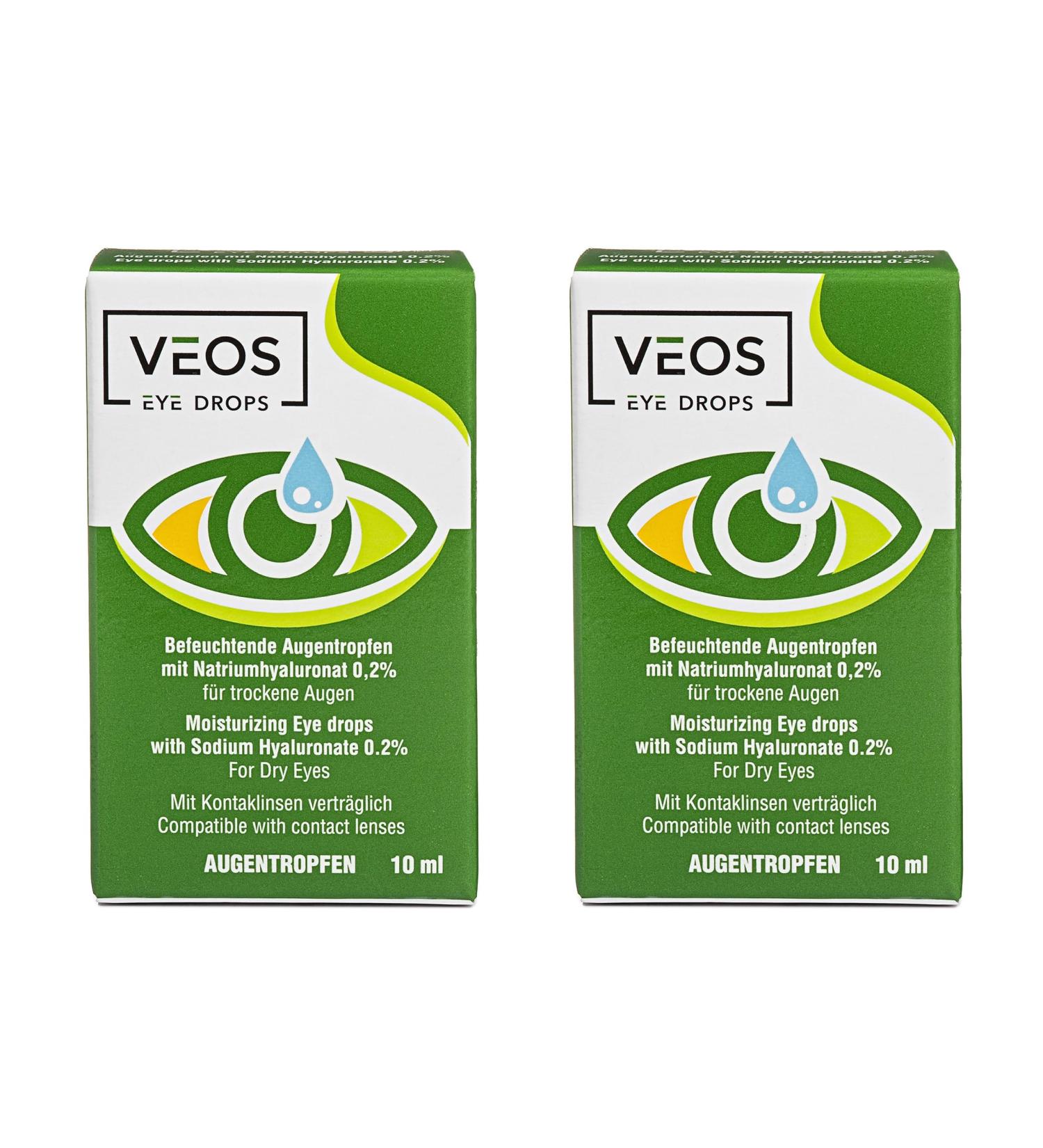 VEOS Eye Drops with Sodium Hyaluronate 0.2% - Moisturizing Relief for Red Eyes - Preservative-Free - 10ml (2 Pack) - Shop Internationally! - Buy Online on GoSupps.com