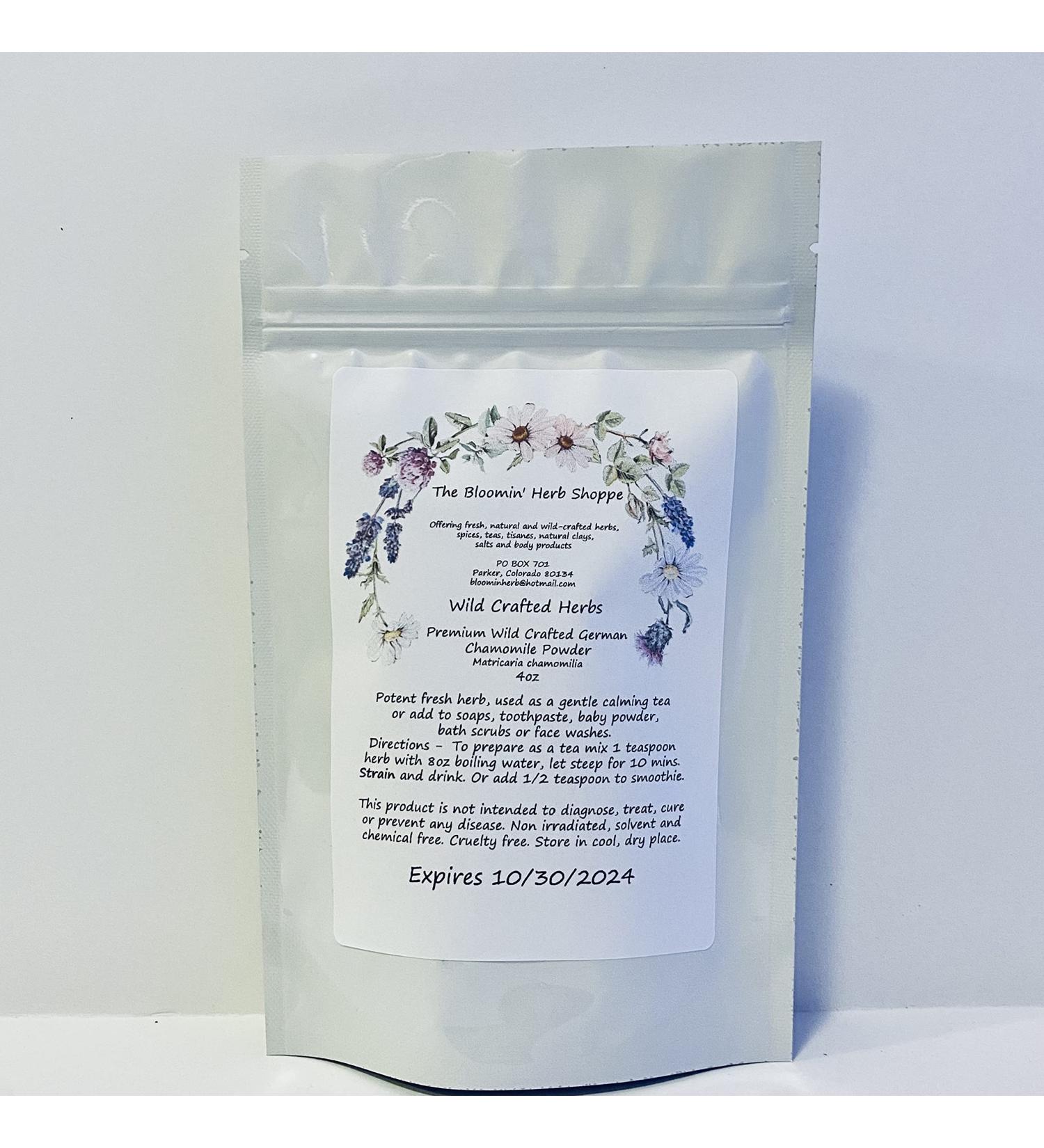 Wildcrafted German Chamomile Flowers Dried Powder 4oz - Aromatic Matricaria chamomilia Tea Powder for Relaxation | The Bloomin Herb Shoppe - Buy Online on GoSupps.com