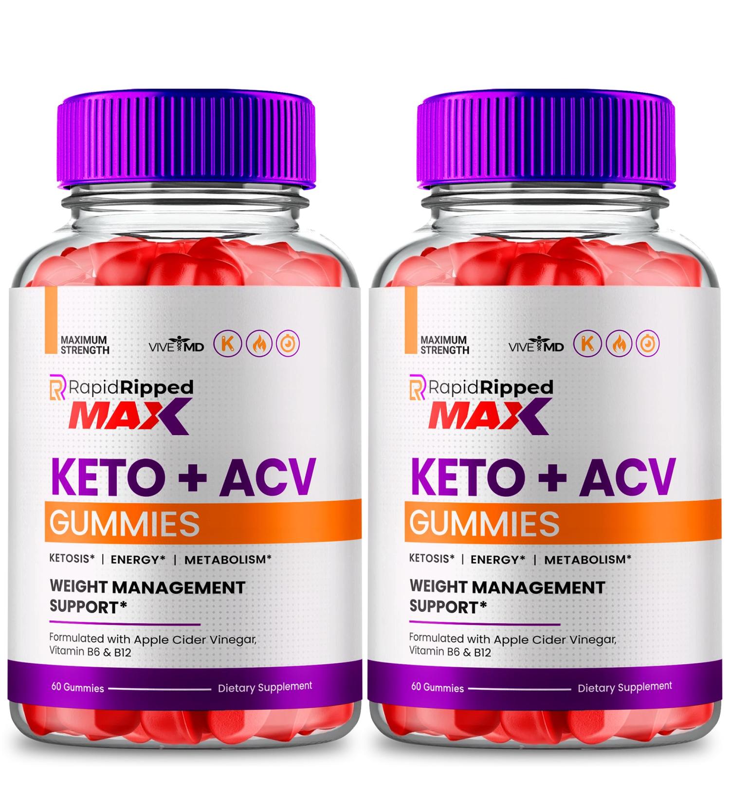 Rapid Ripped Max Keto ACV Gummies - 1000MG Extra Strength All Natural Apple Cider Vinegar & Vitamin B12 - 2 Pack Reviews - Buy Online on GoSupps.com