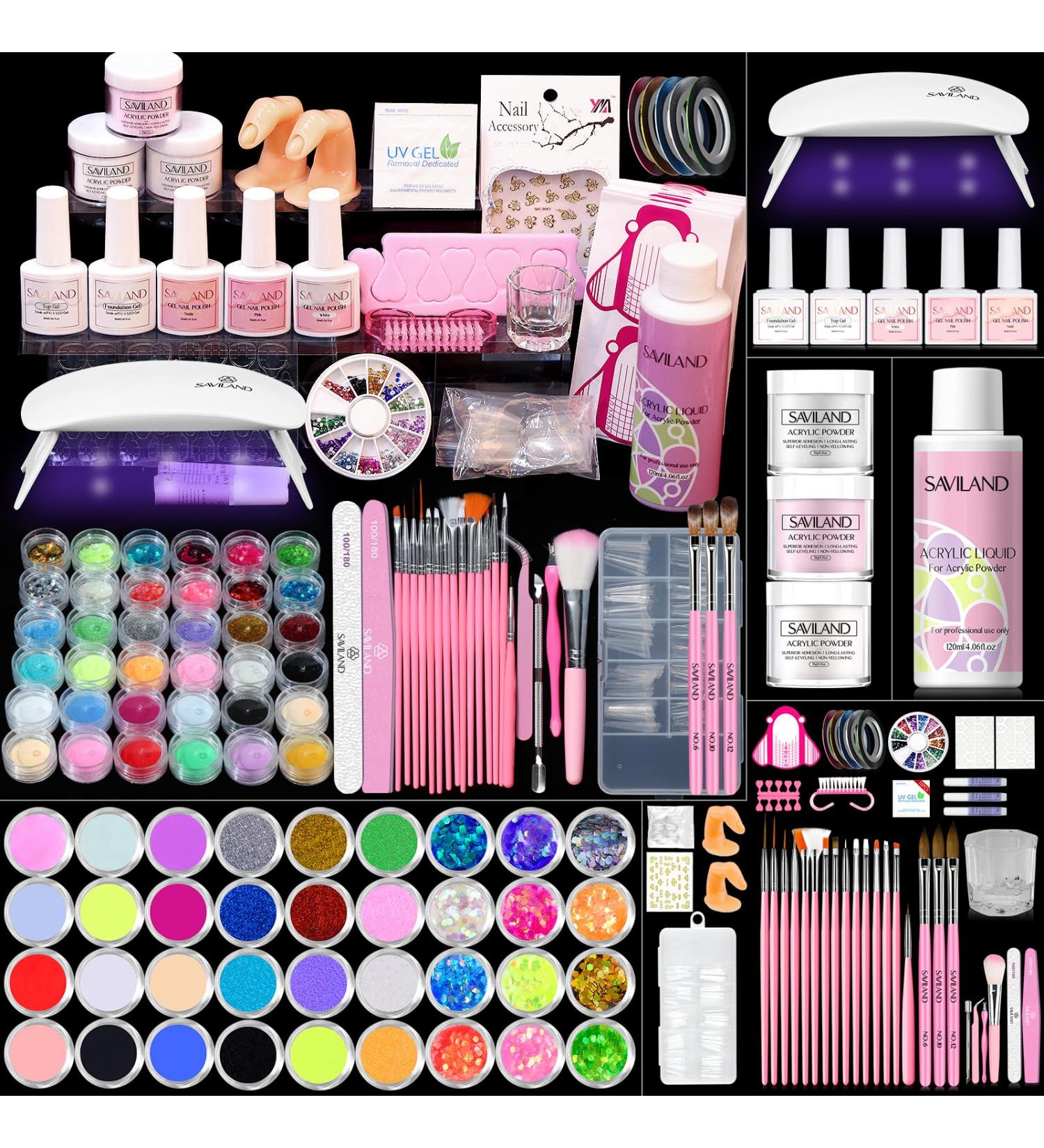 SAVILAND Acrylic Nail Kit for Beginners Complete Set with Powder Liquid Gel Polish Brush & UV Light for DIY Nail Art at Home - Buy Online on GoSupps.com