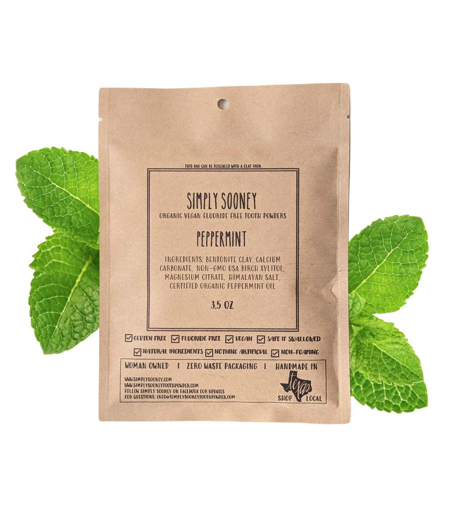 Organic Vegan Fluoride Free Tooth Powder Peppermint Flavor - Zero Waste 6 Month Supply | Natural Whitening | Stronger Teeth - Plastic-Free Shipping - Buy Online on GoSupps.com