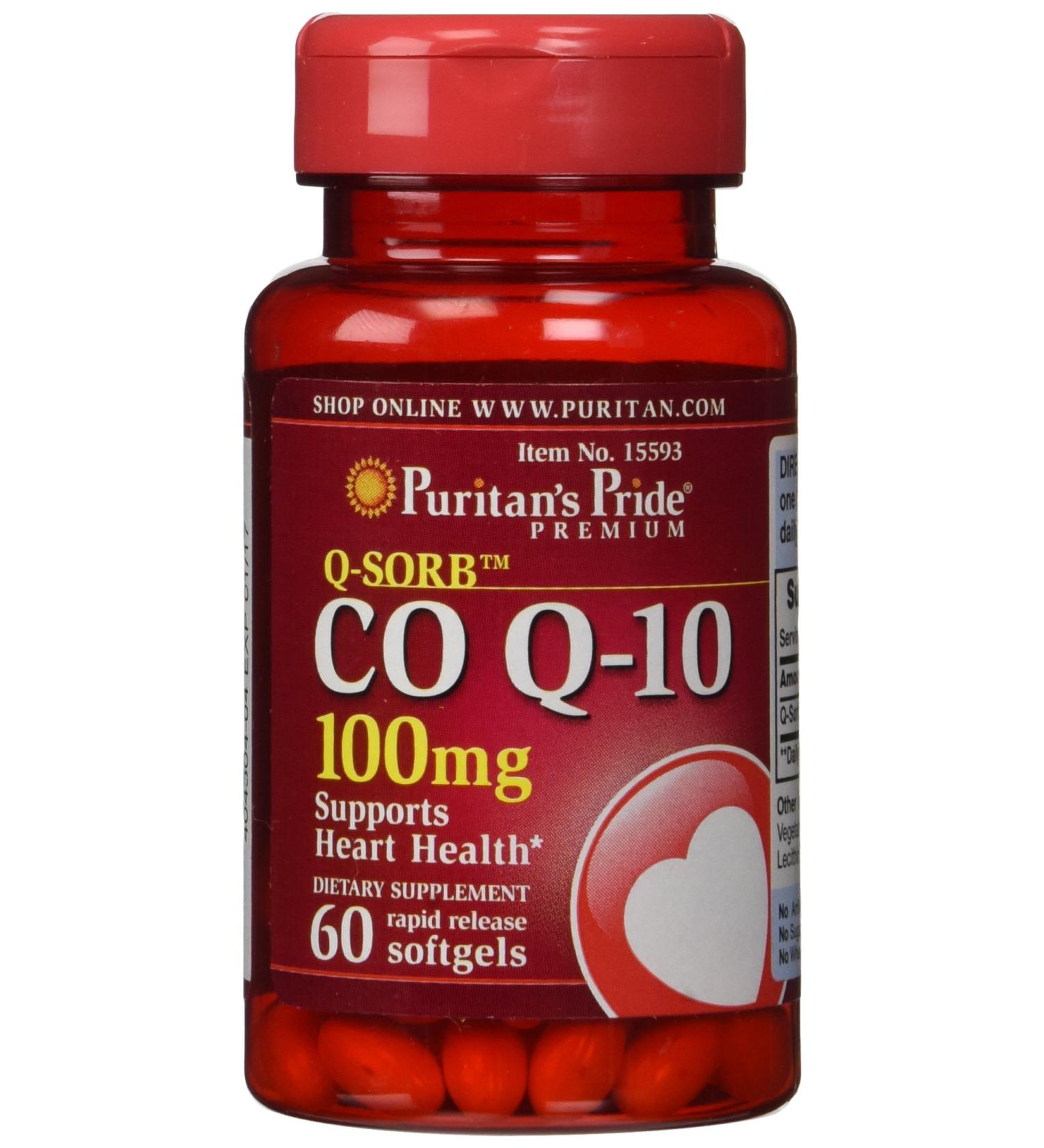 Puritan's Pride Q-Sorb CoQ10 100mg - 60 Softgels (3 Bottles) - Buy Coenzyme Q10 Supplements Online for Heart Health - Buy Online on GoSupps.com